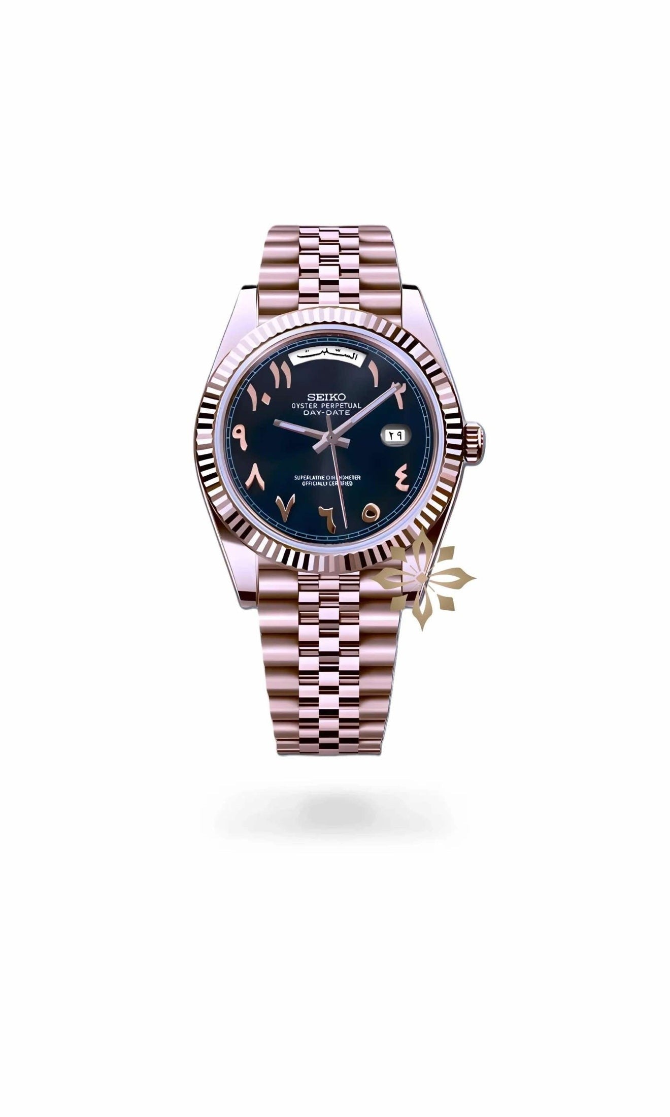 Seikojust mod daydate black rose gold arabic automatic watch - Circa Watch Labs