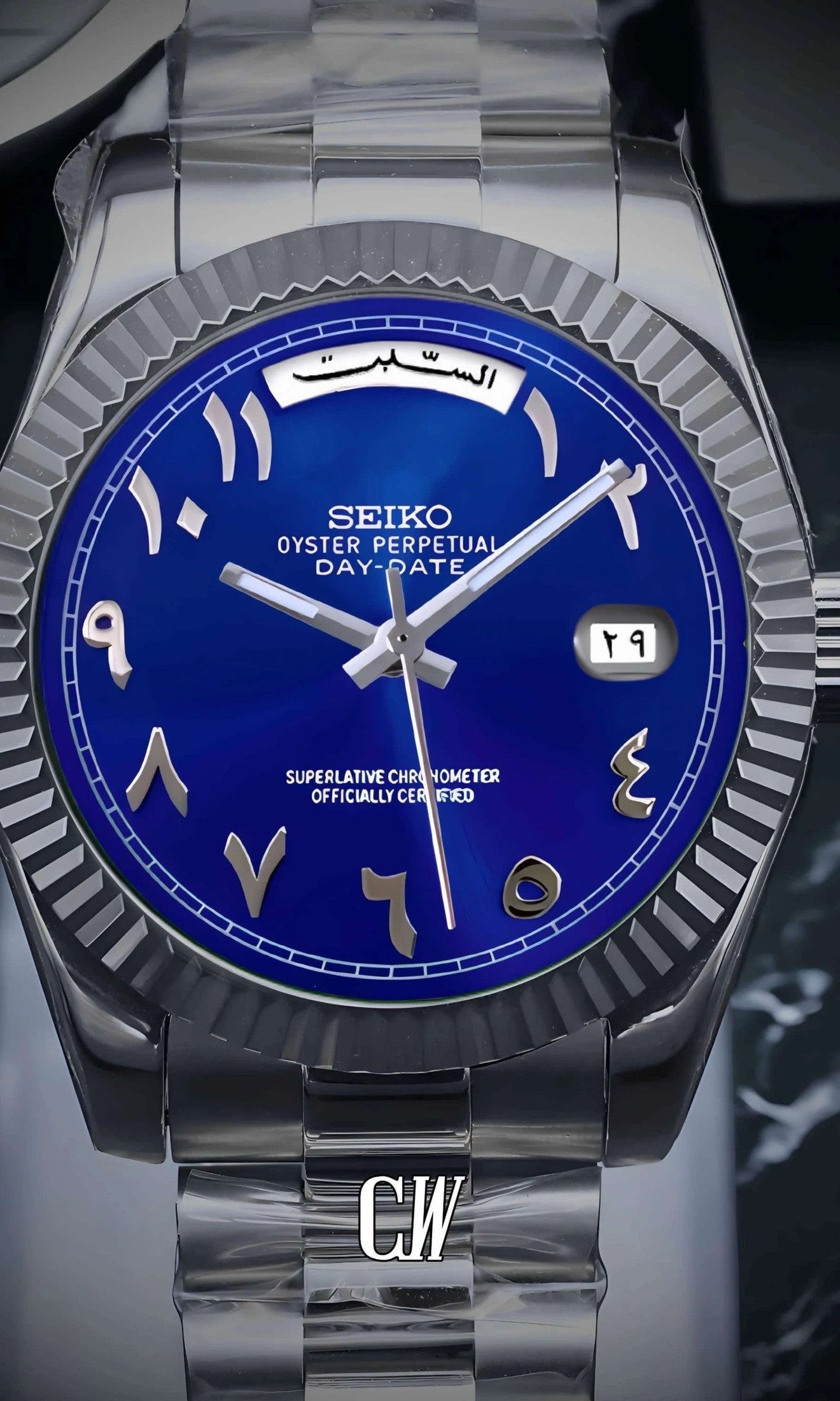 Seikojust mod daydate blue arabic automatic watch - Circa Watch Labs