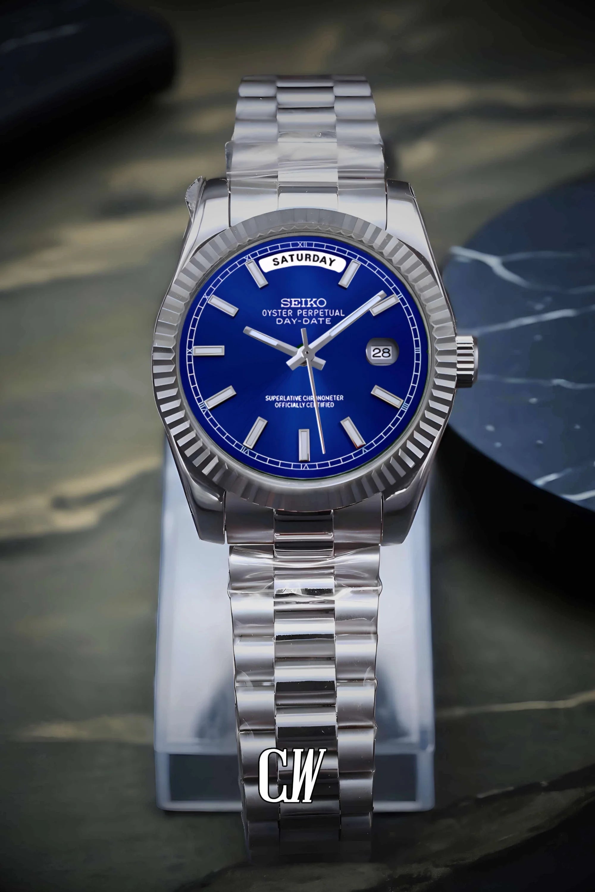 Seikojust mod daydate blue automatic watch - Circa Watch Labs