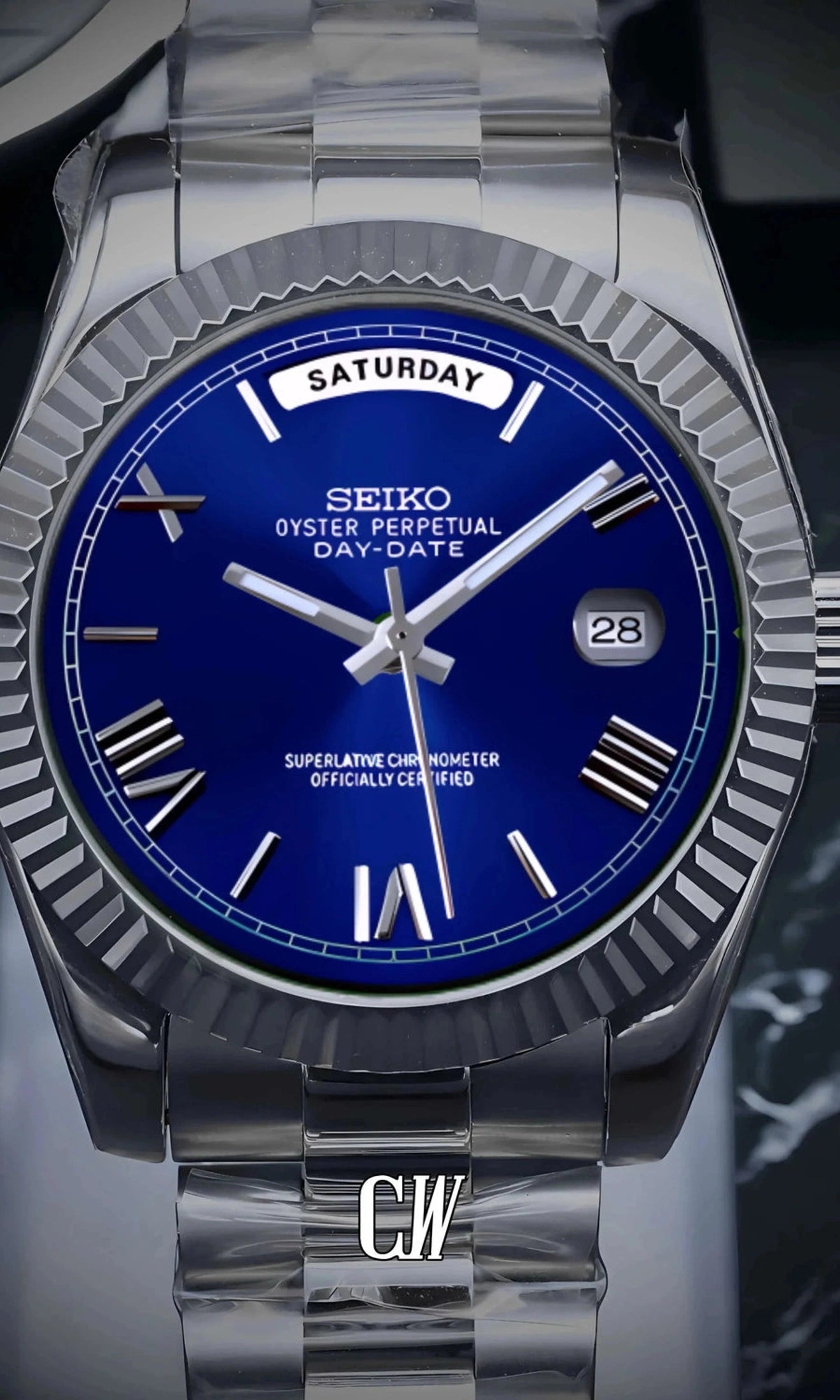 Seikojust mod daydate blue roman numeral automatic watch - Circa Watch Labs