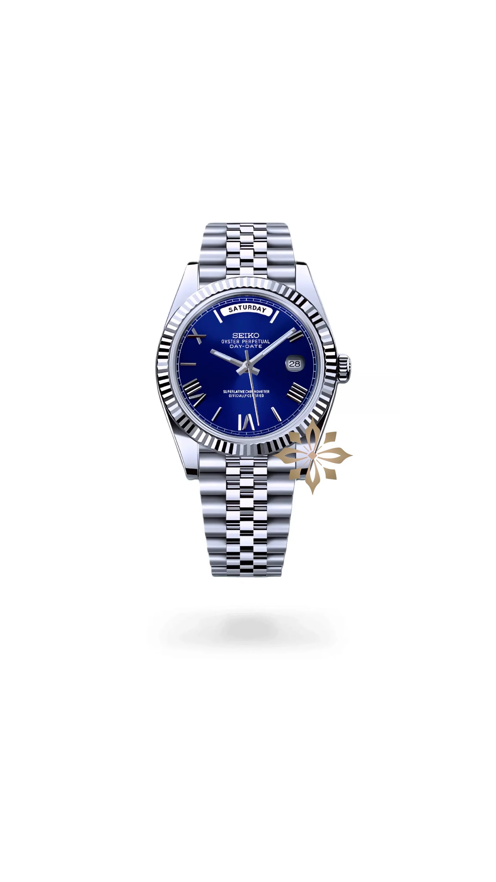 Seikojust mod daydate blue roman numeral automatic watch - Circa Watch Labs seiko mod