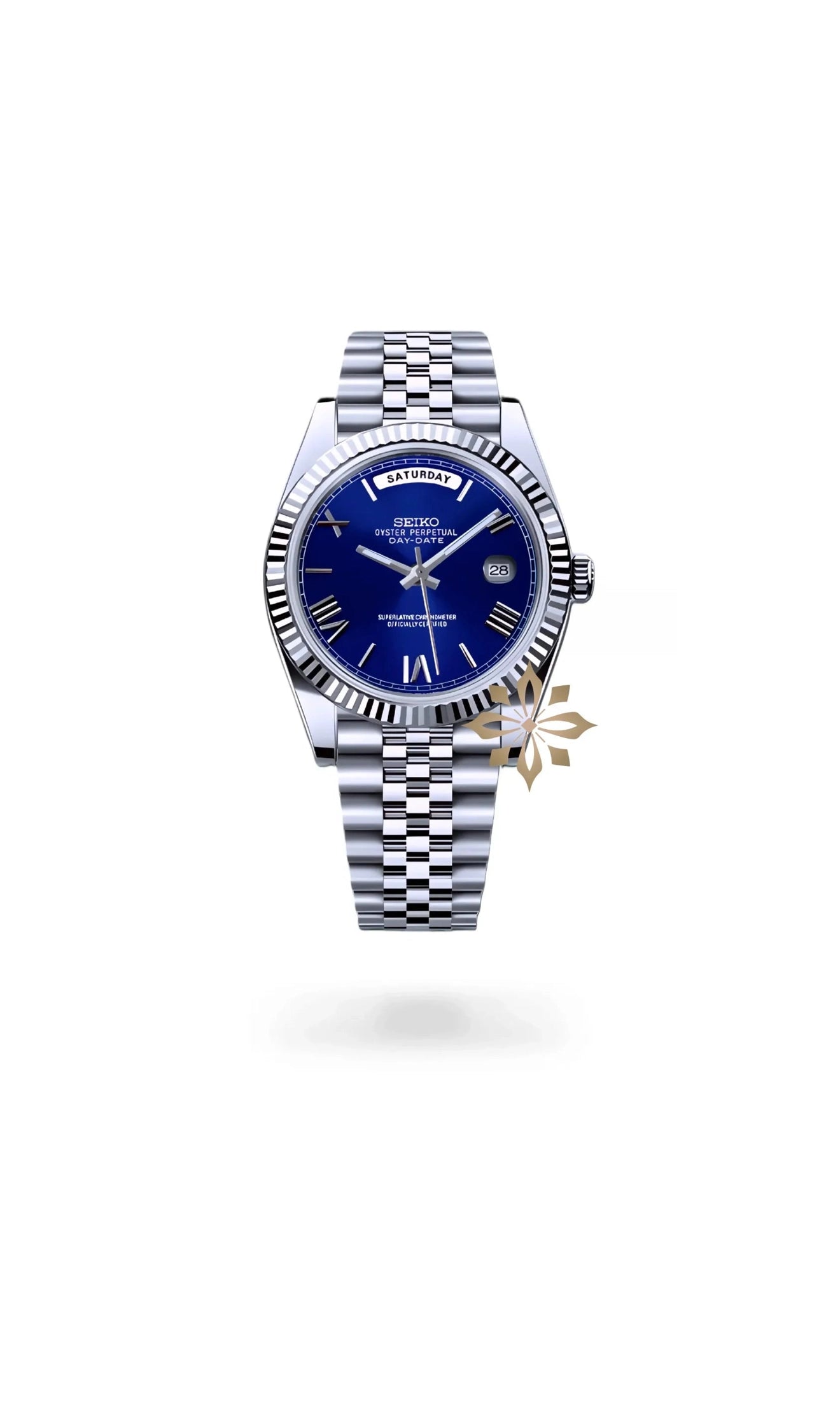 Seikojust mod daydate blue roman numeral automatic watch - Circa Watch Labs