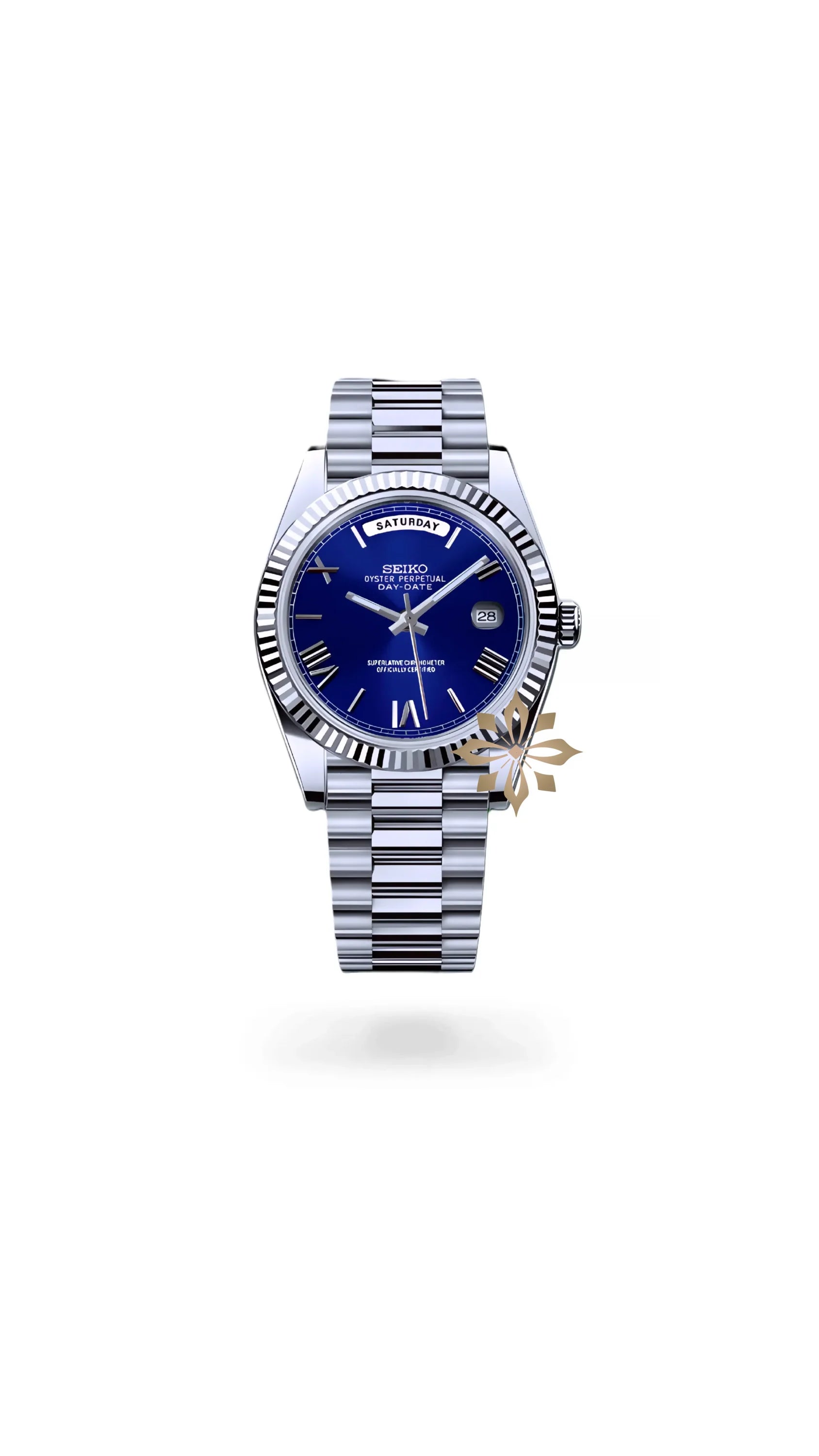 Seikojust mod daydate blue roman numeral automatic watch - Circa Watch Labs seiko mod