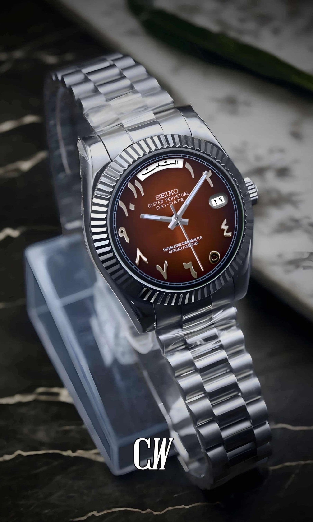 Seikojust mod daydate chocolate arabic automatic watch - Circa Watch Labs