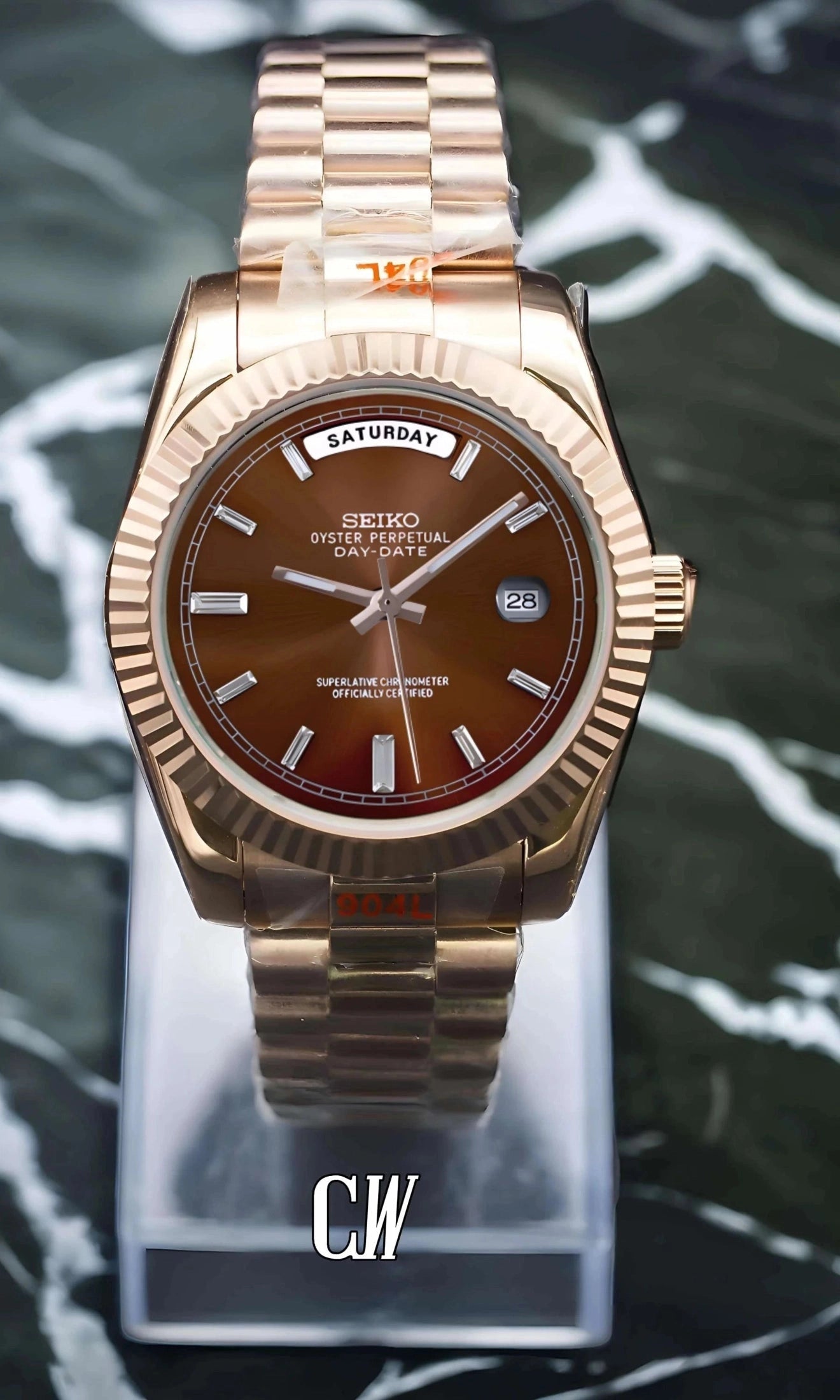 Seikojust mod daydate chocolate baguette dial automatic watch - Circa Watch Labs