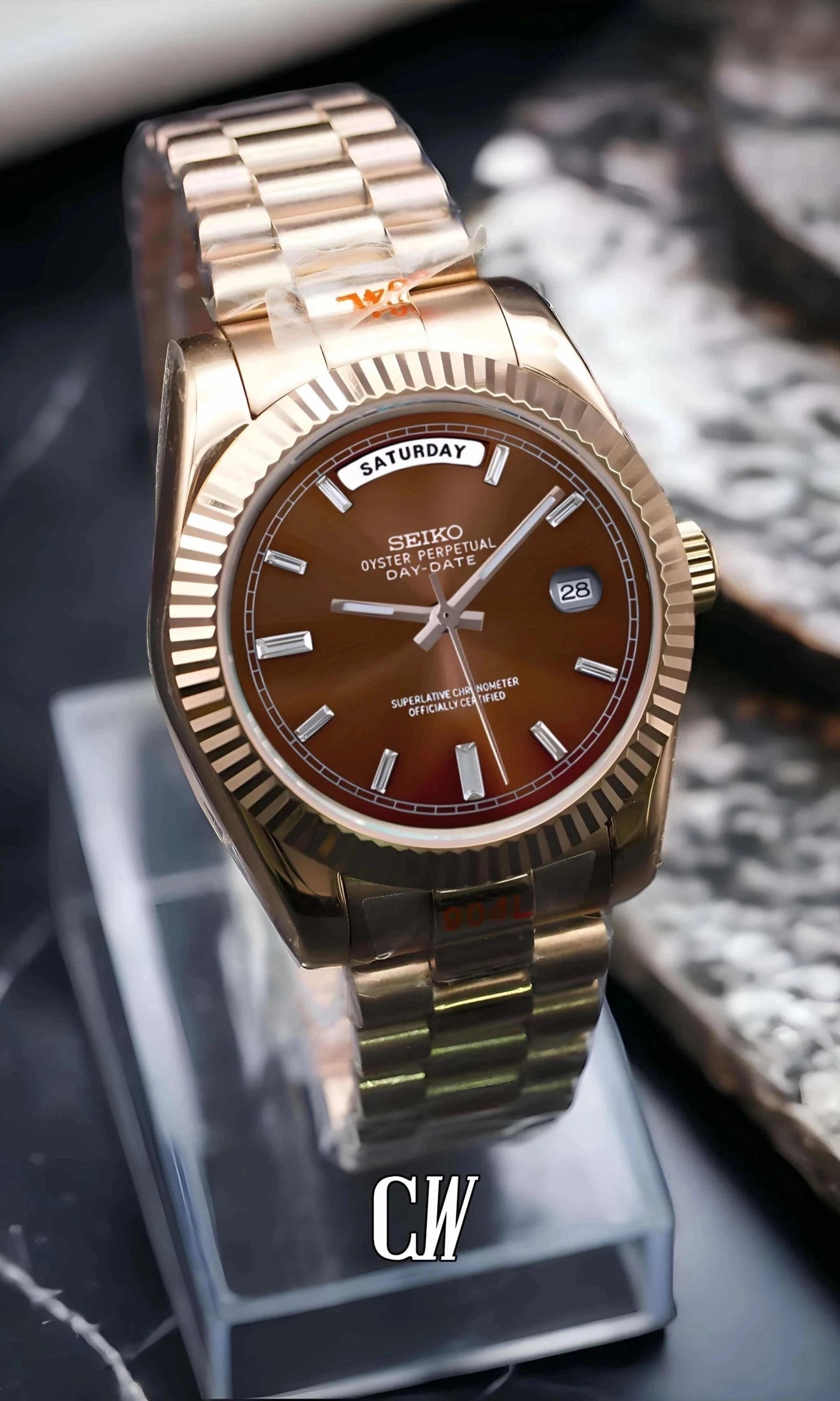 Seikojust mod daydate chocolate baguette dial automatic watch - Circa Watch Labs