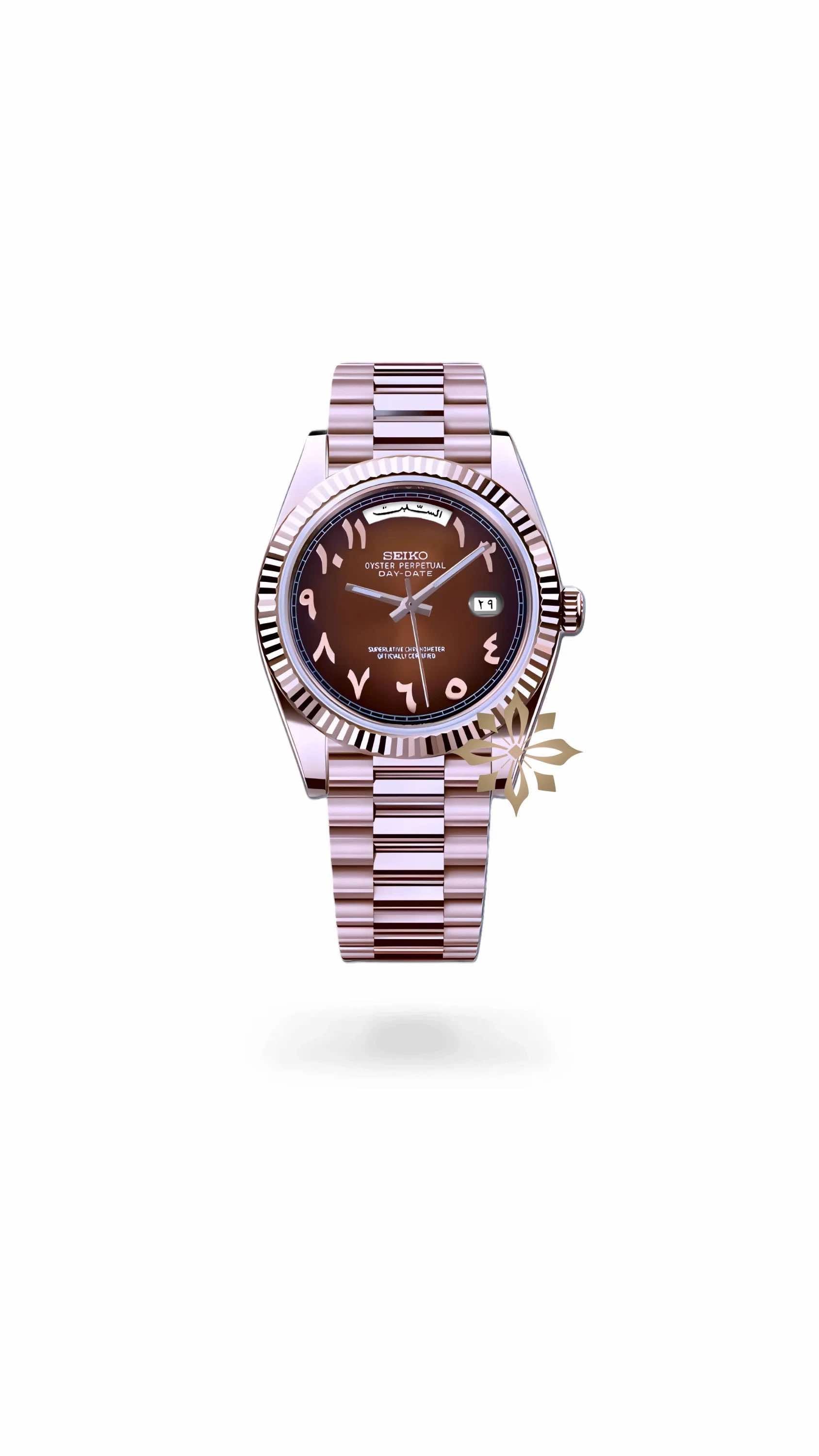 Seikojust mod daydate chocolate rose gold arabic dial automatic watch - Circa Watch Labs