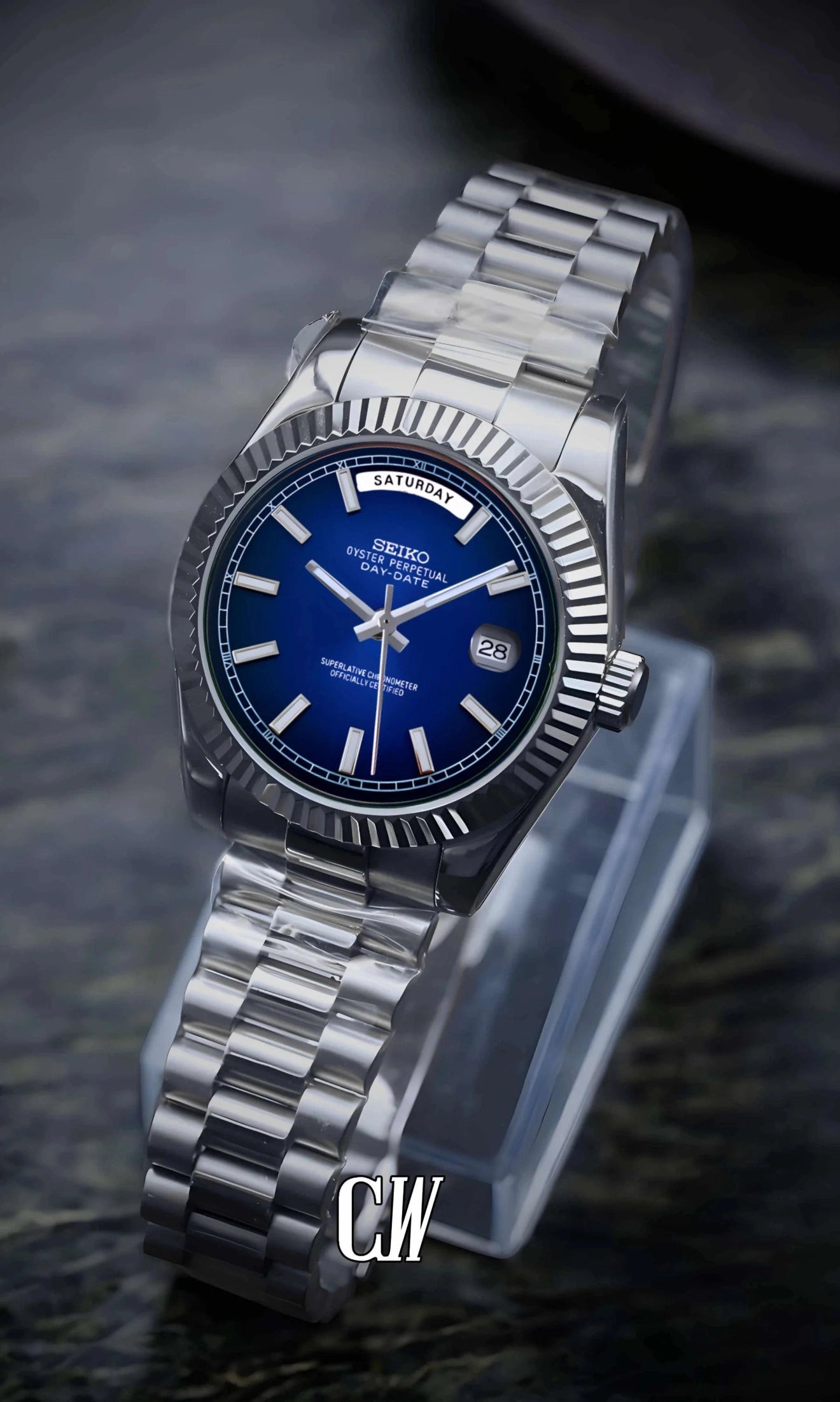 Seikojust mod daydate dark blue automatic watch - Circa Watch Labs