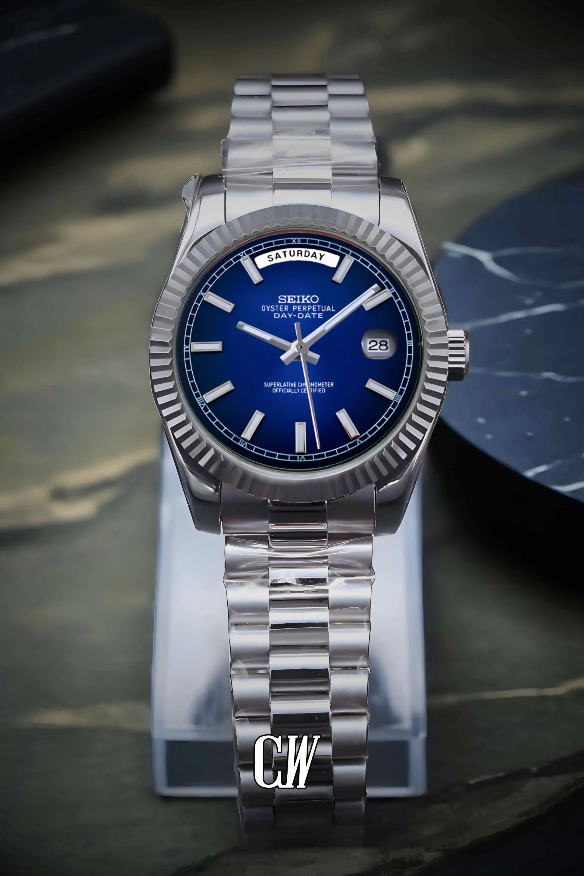 Seikojust mod daydate dark blue automatic watch - Circa Watch Labs