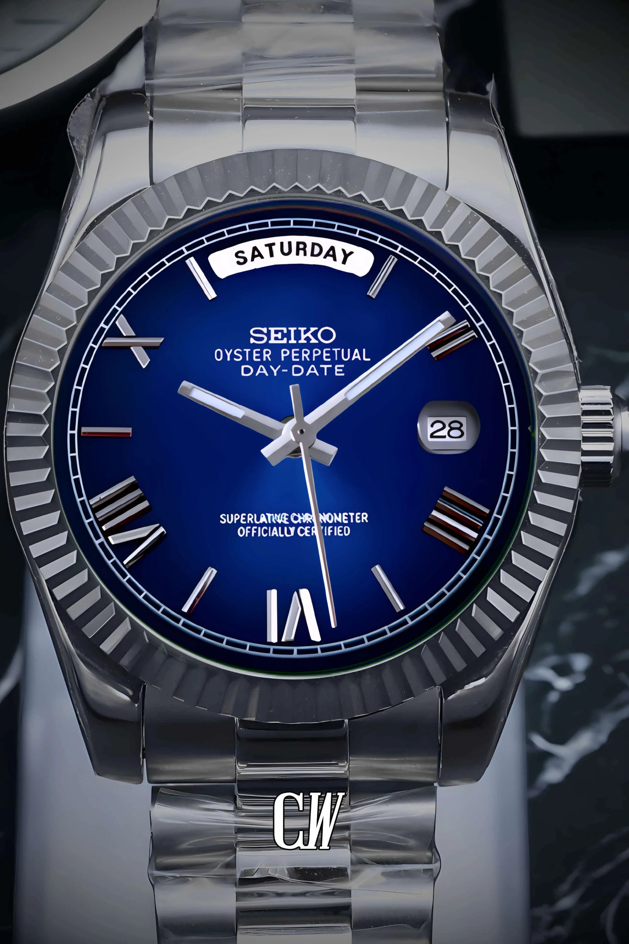 Seikojust mod daydate dark blue roman numeral automatic watch - Circa Watch Labs