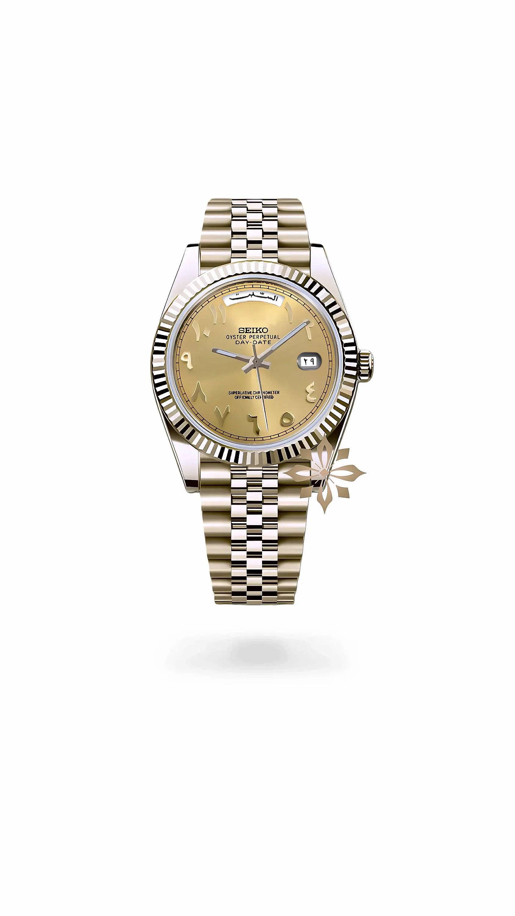 Seikojust mod daydate gold arabic automatic watch - Circa Watch Labs