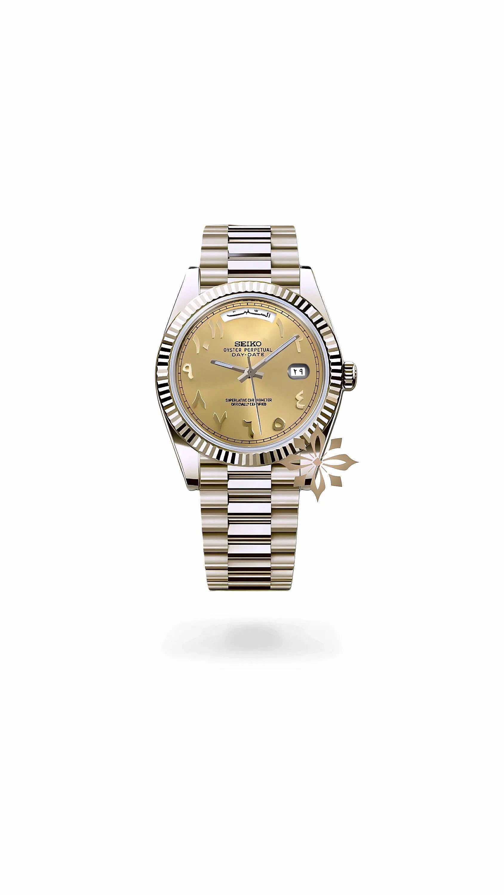 Seikojust mod daydate gold arabic automatic watch - Circa Watch Labs