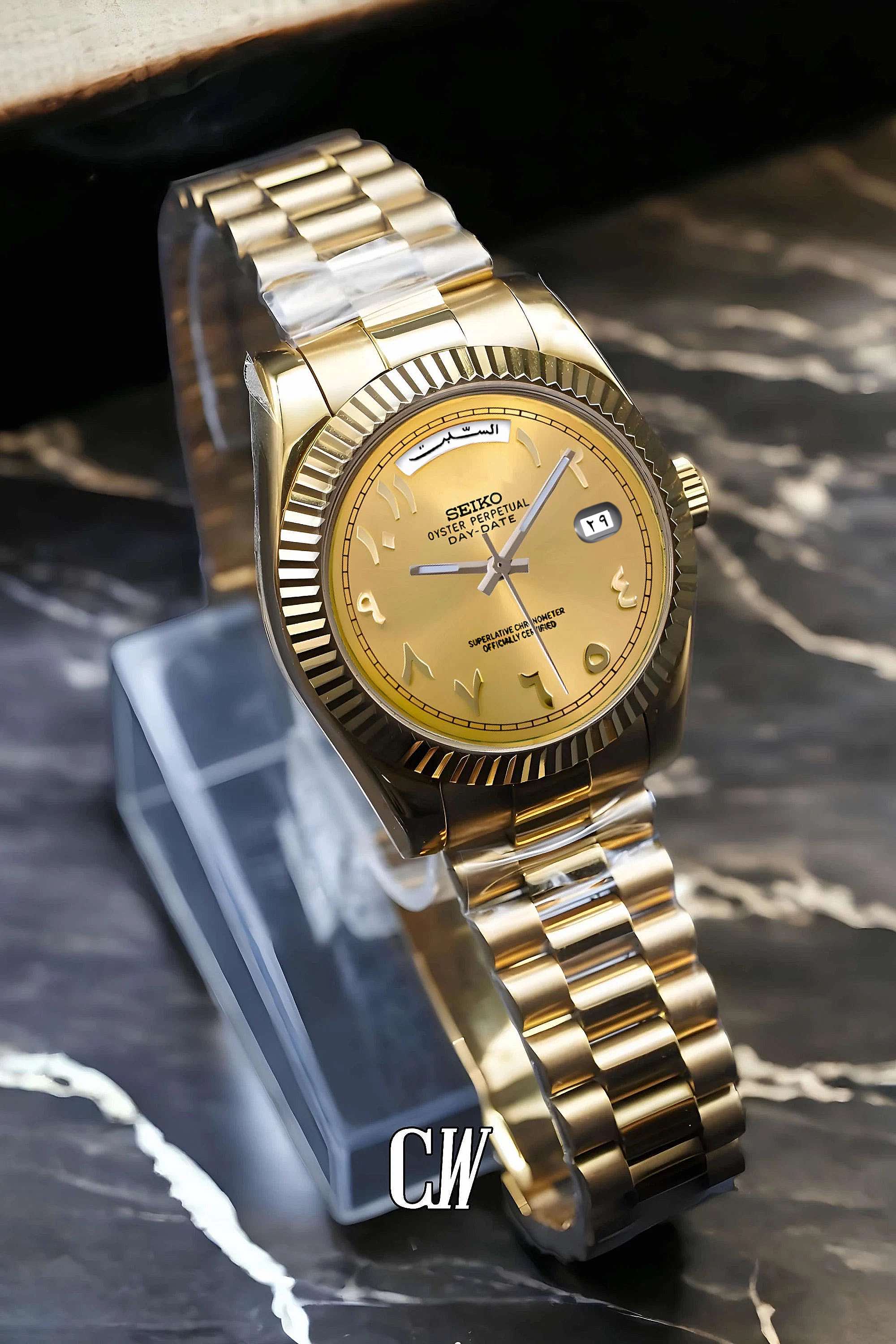 Seikojust mod daydate gold arabic automatic watch - Circa Watch Labs