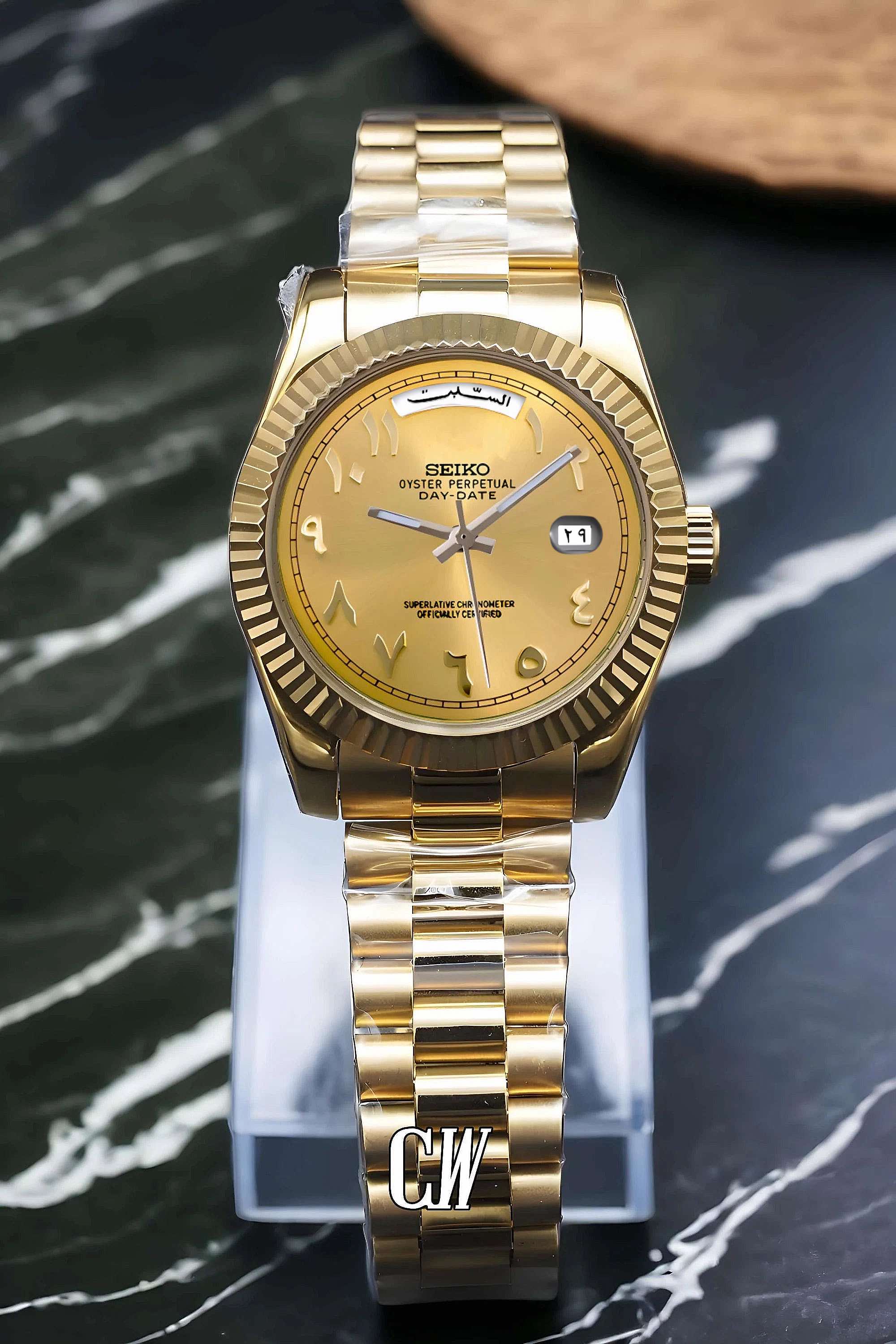 Seikojust mod daydate gold arabic automatic watch - Circa Watch Labs
