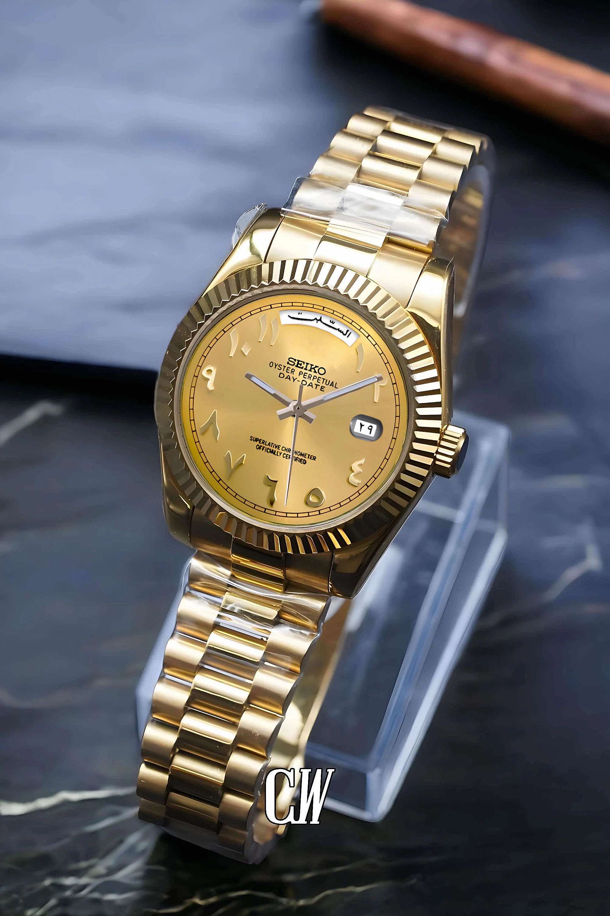 Seikojust mod daydate gold arabic automatic watch - Circa Watch Labs