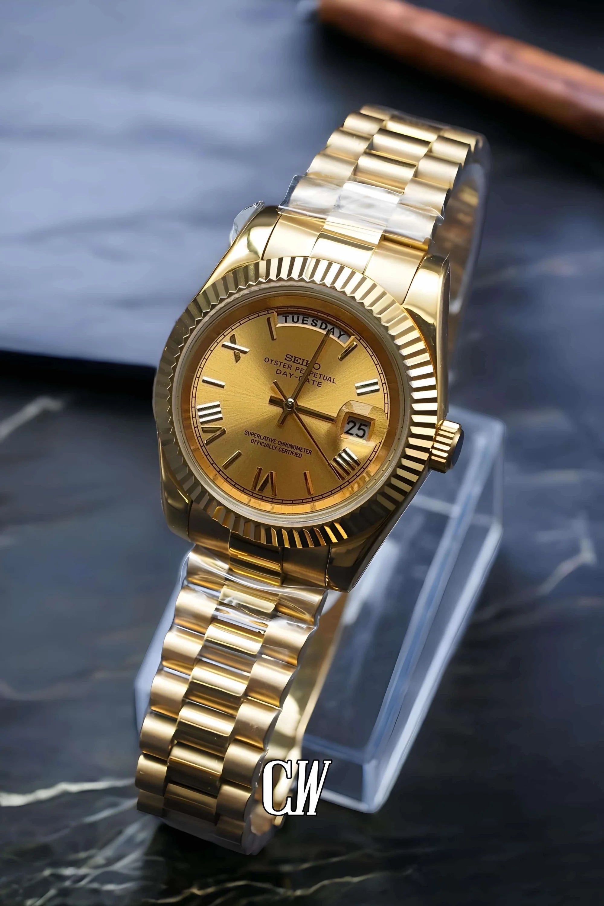 Seikojust mod daydate gold automatic watch - Circa Watch Labs seiko mod