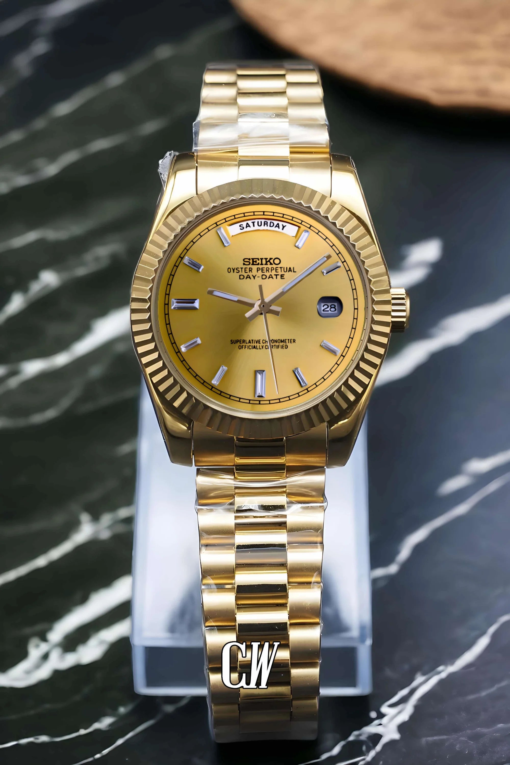 Seikojust mod daydate gold baguette automatic watch - Circa Watch Labs