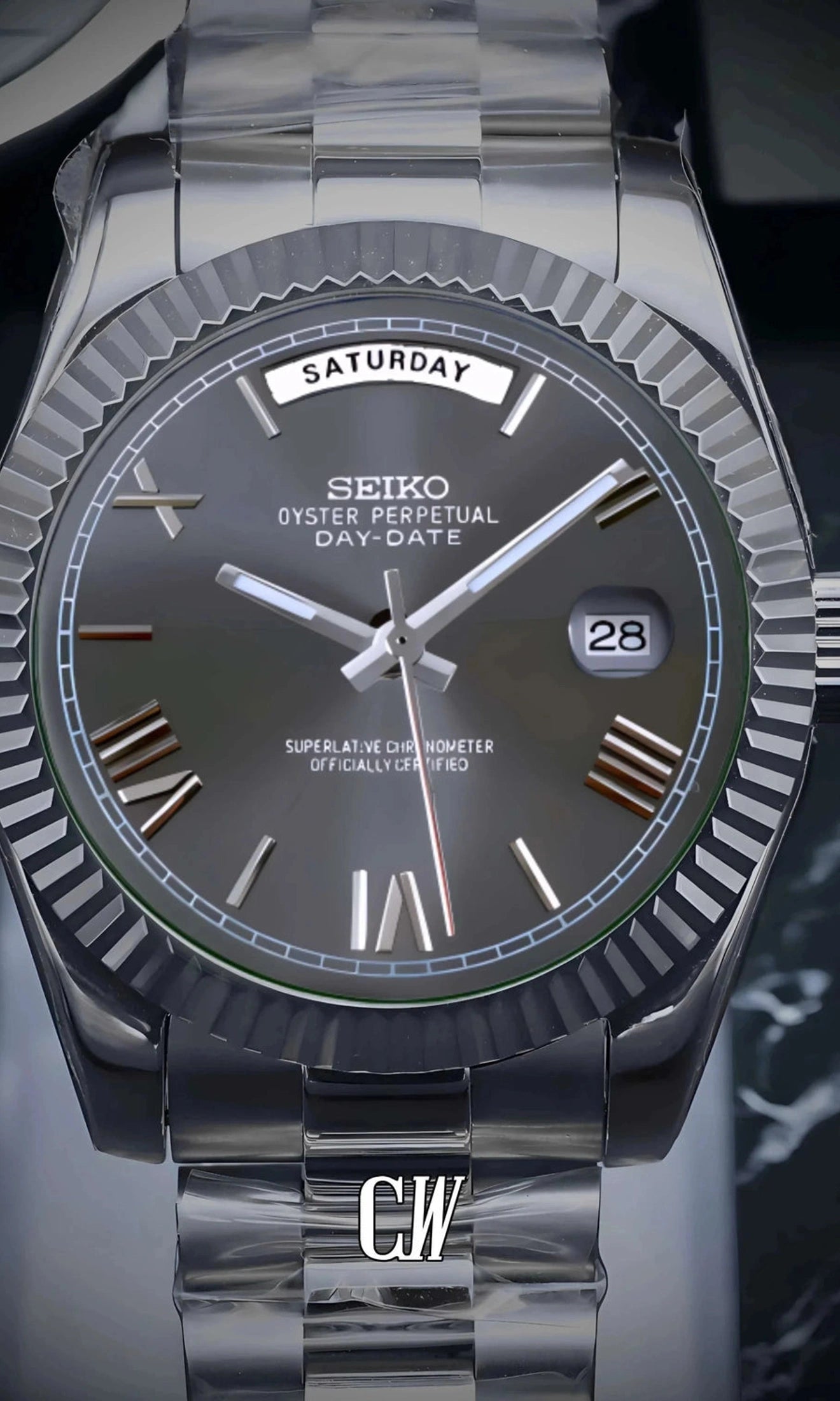 Seikojust mod daydate grey roman numeral automatic watch - Circa Watch Labs seiko mod