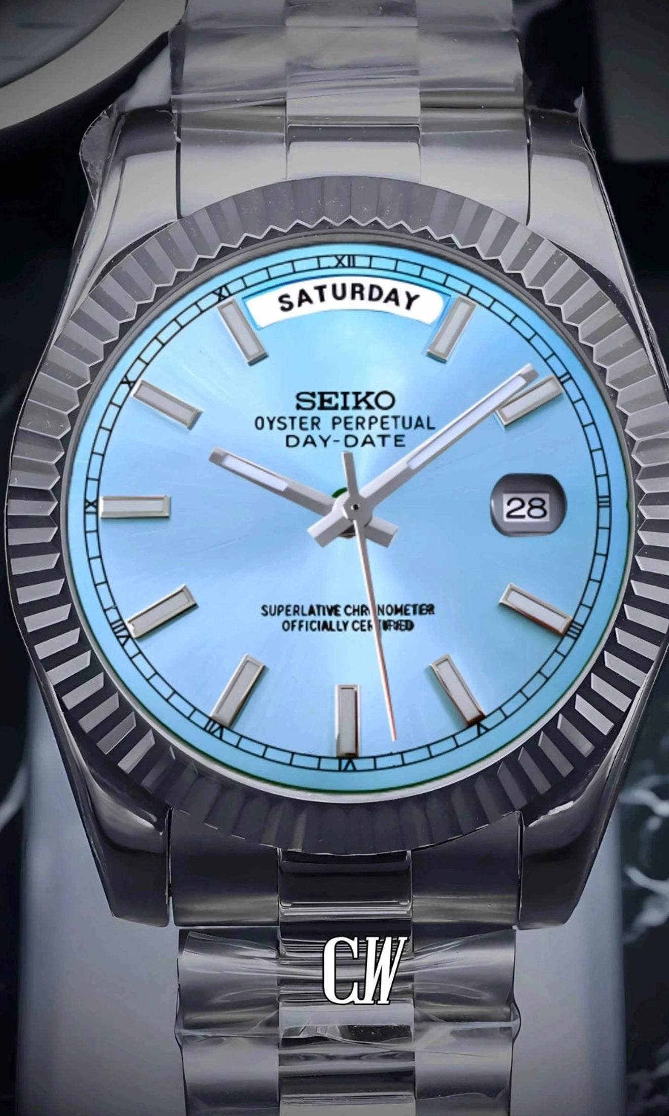 Seikojust mod daydate ice blue automatic watch - Circa Watch Labs