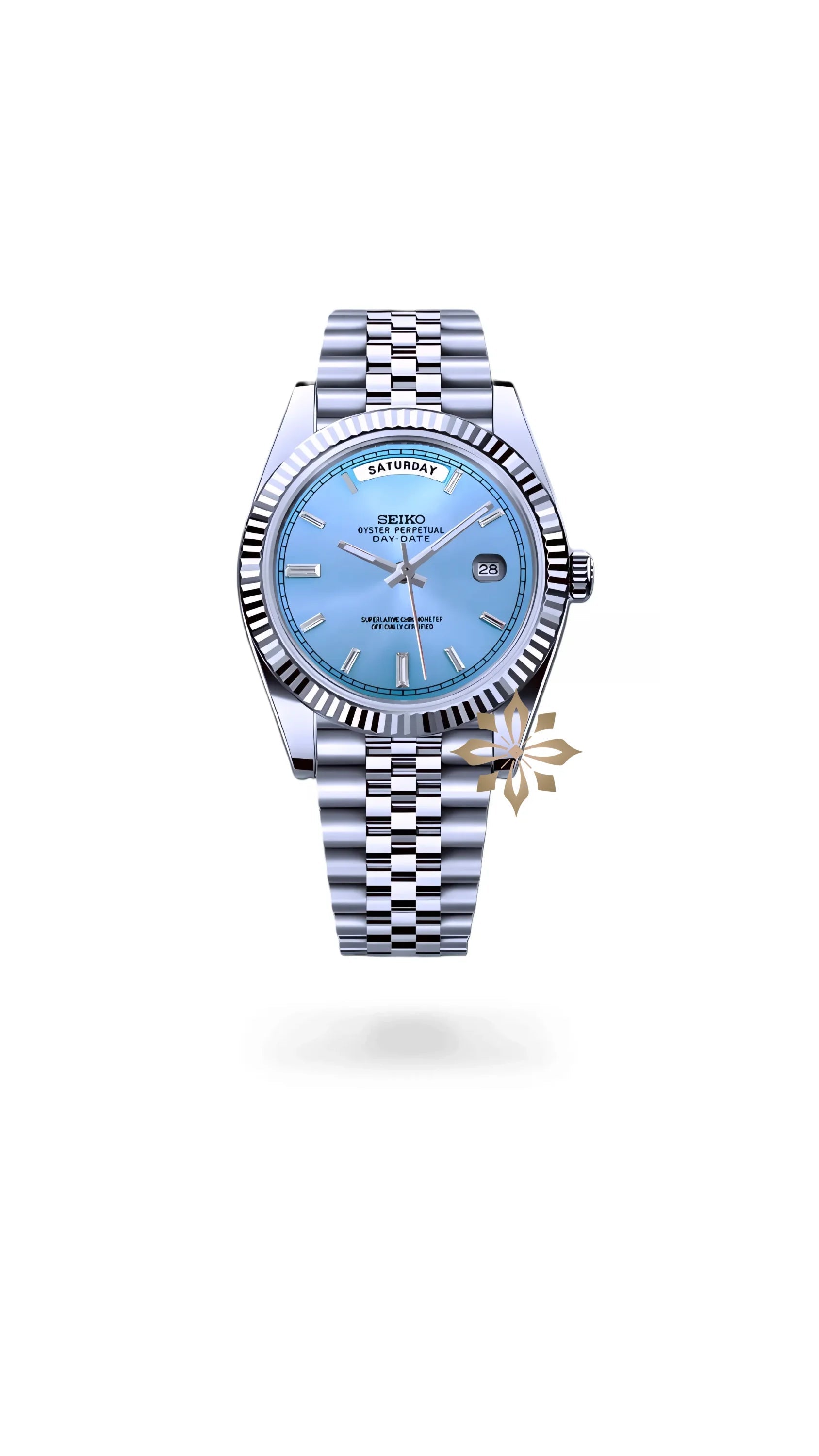 Seikojust mod daydate ice blue baguette automatic watch - Circa Watch Labs