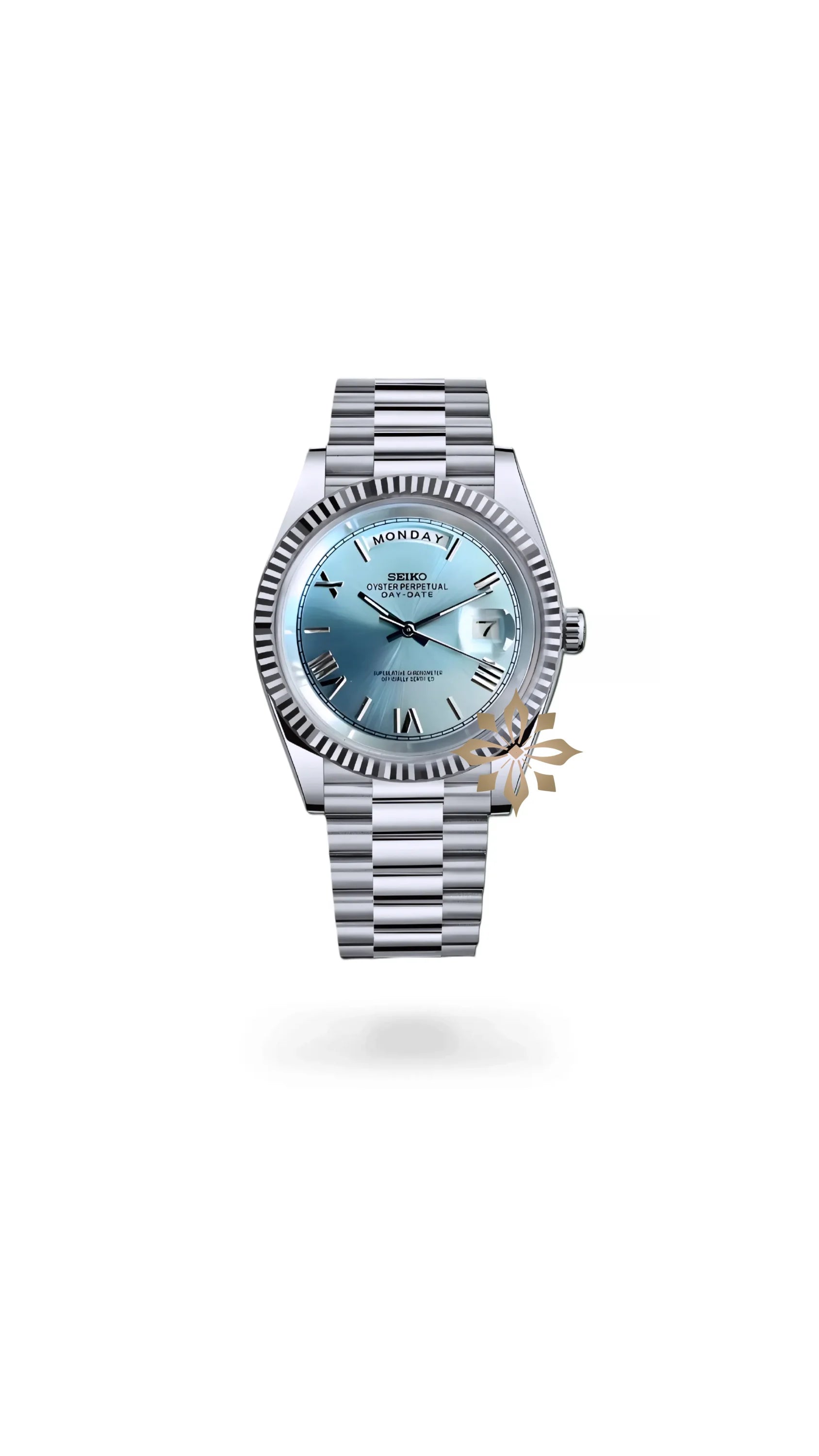 Seikojust mod daydate ice blue roman numeral automatic watch - Circa Watch Labs seiko mod