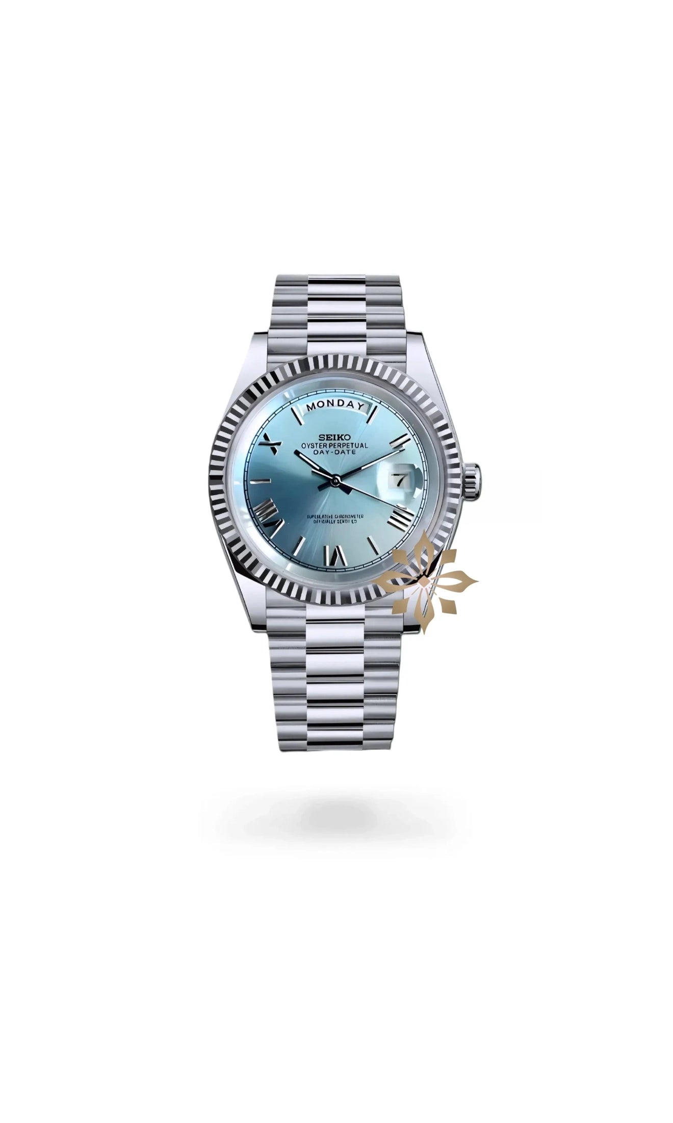 Seikojust mod daydate ice blue roman numeral automatic watch - Circa Watch Labs seiko mod