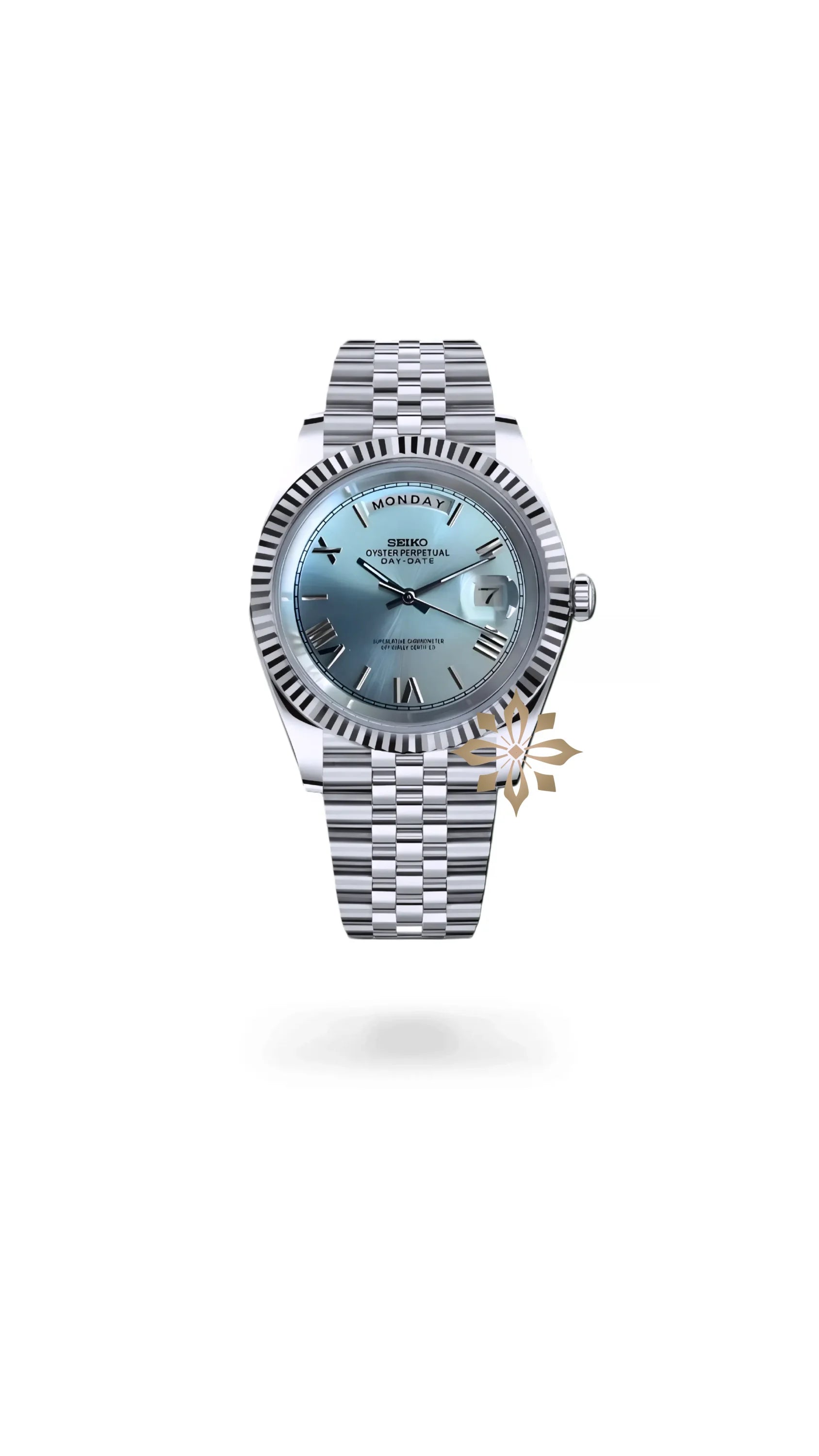 Seikojust mod daydate ice blue roman numeral automatic watch - Circa Watch Labs seiko mod