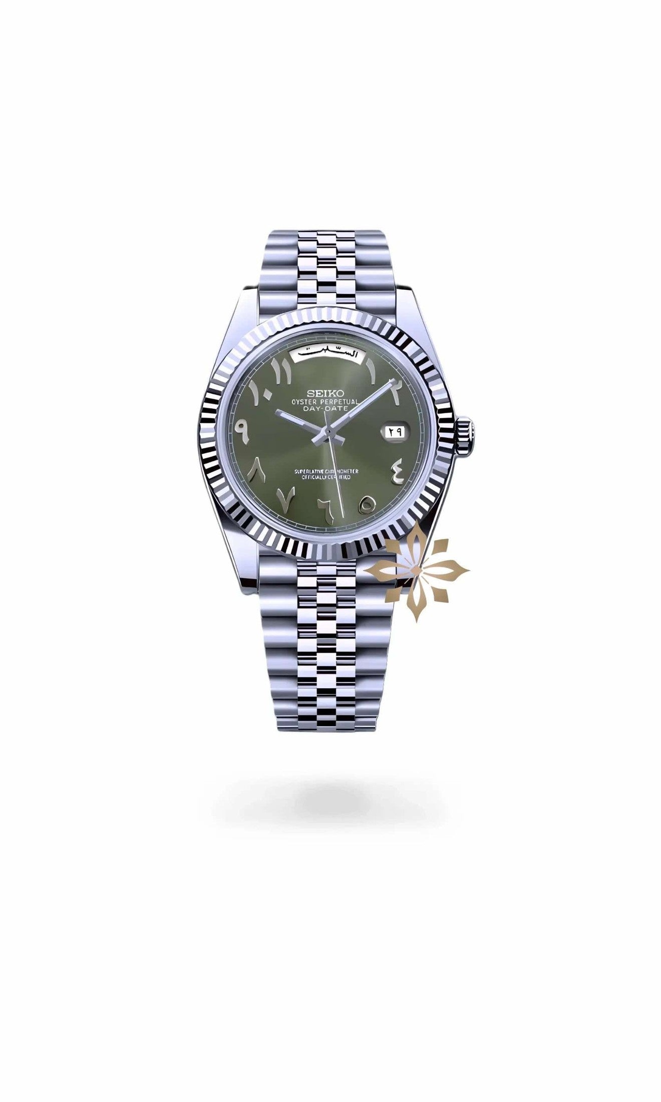 Seikojust mod daydate olive green arabic automatic watch - Circa Watch Labs