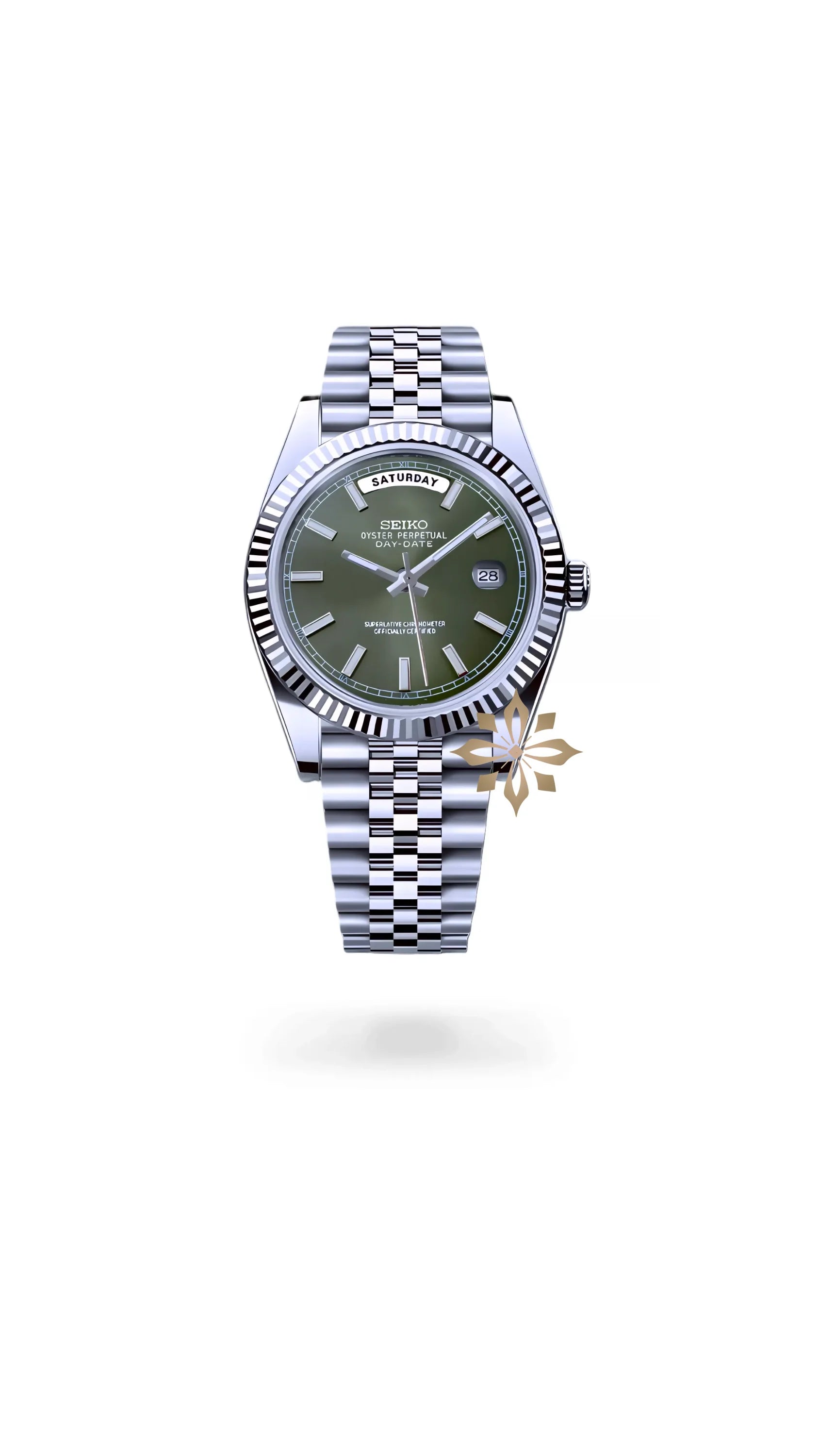 Seikojust mod daydate olive green automatic watch - Circa Watch Labs