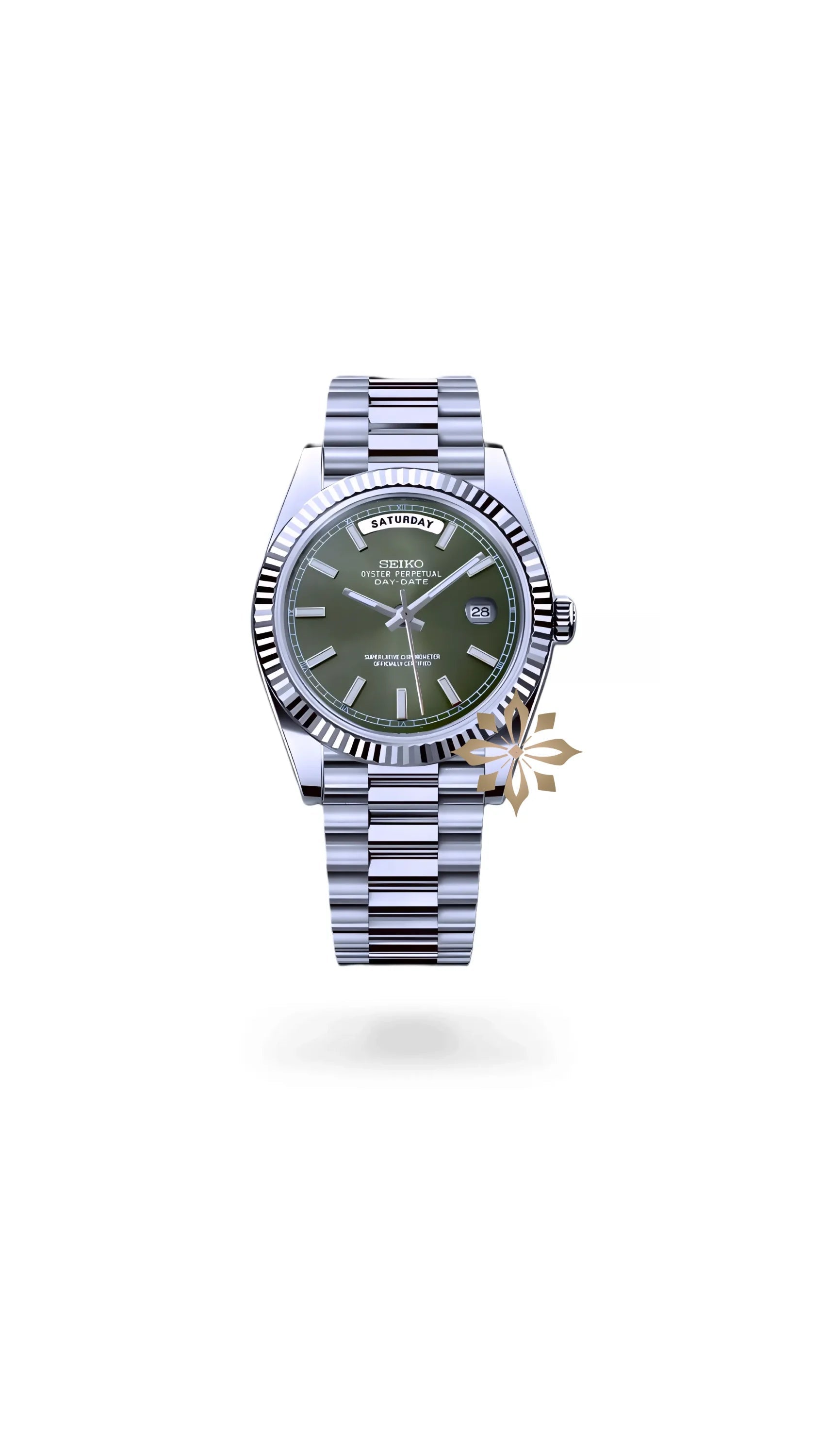 Seikojust mod daydate olive green automatic watch - Circa Watch Labs