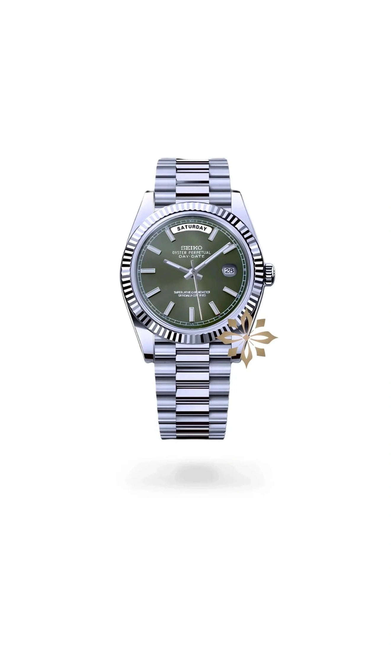 Seikojust mod daydate olive green automatic watch - Circa Watch Labs seiko mod
