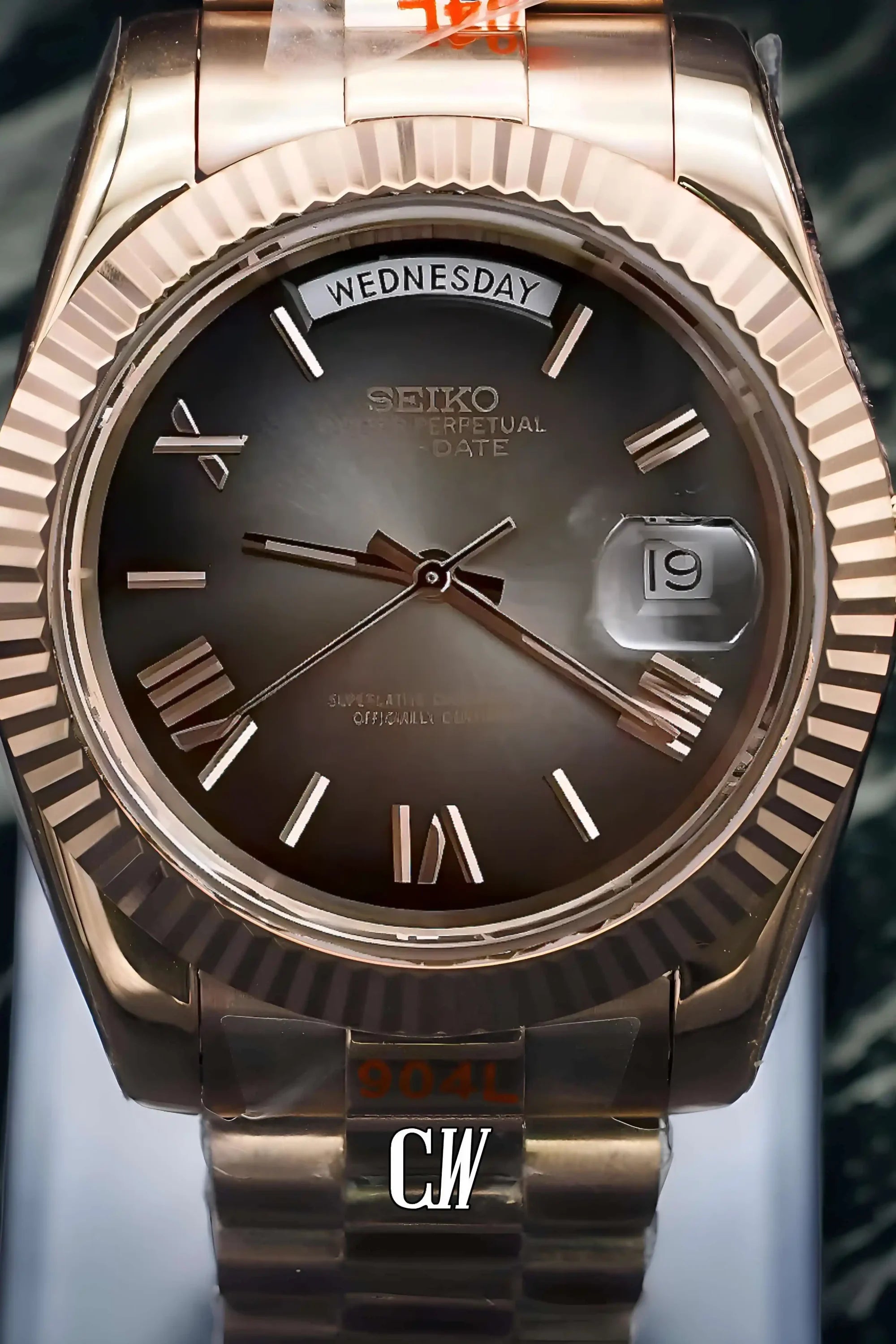 Seikojust mod daydate ombré rose gold roman numeral automatic watch - Circa Watch Labs seiko mod