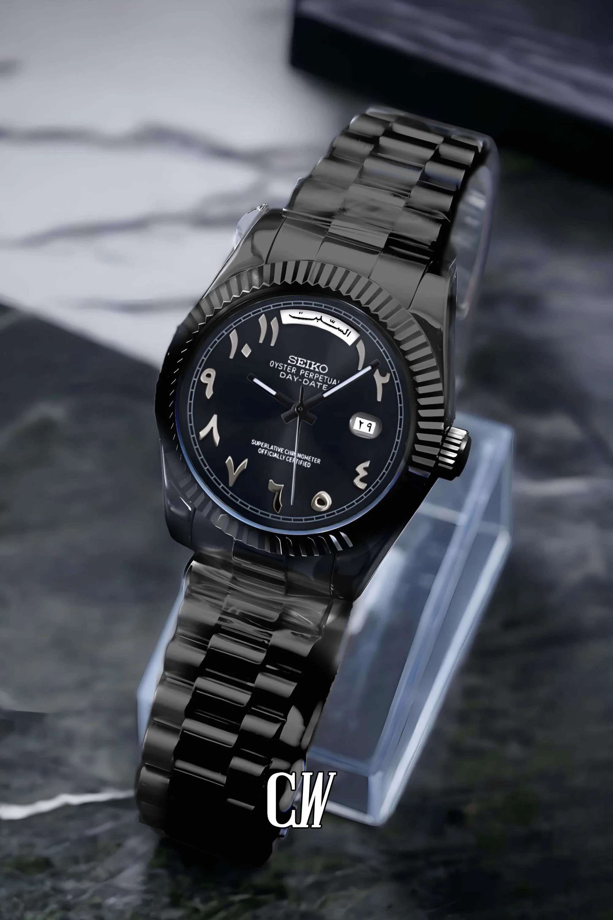 Seikojust mod daydate triple black arabic automatic watch