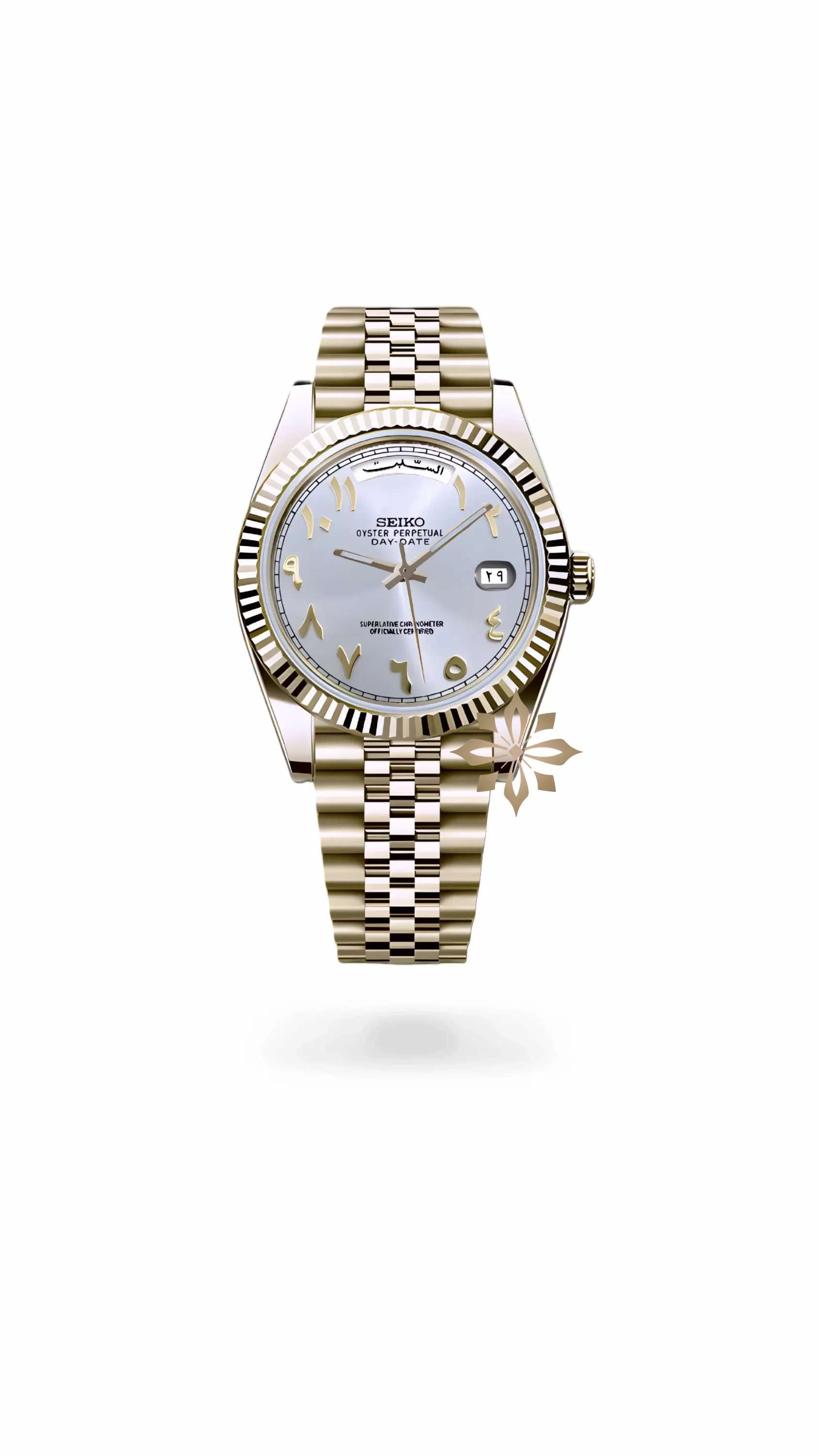 Seikojust mod daydate white gold arabic automatic watch
