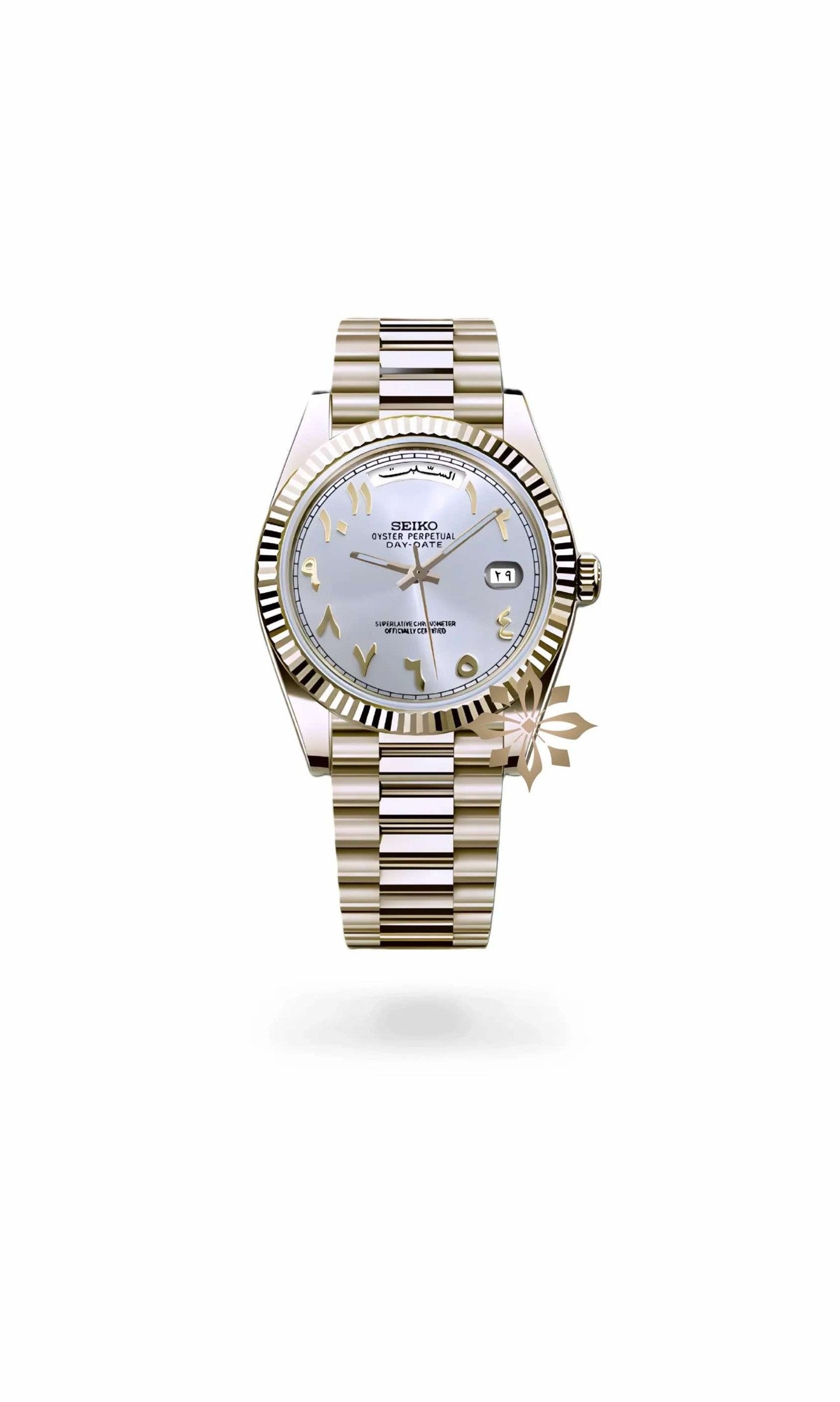 Seikojust mod daydate white gold arabic automatic watch - Circa Watch Labs seiko mod