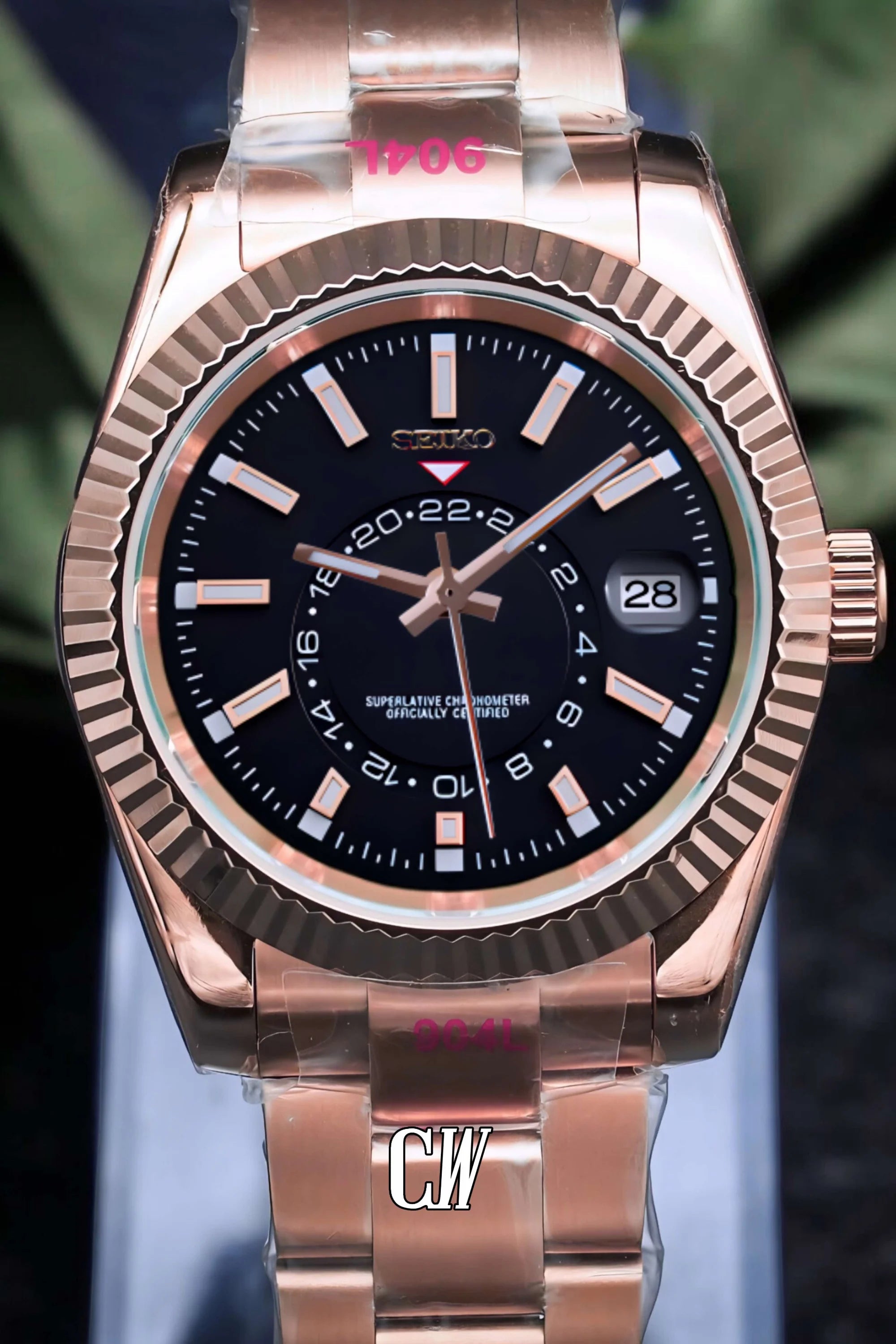 Seikojust mod skydweller watch black rose gold - Circa Watch Labs seiko mod
