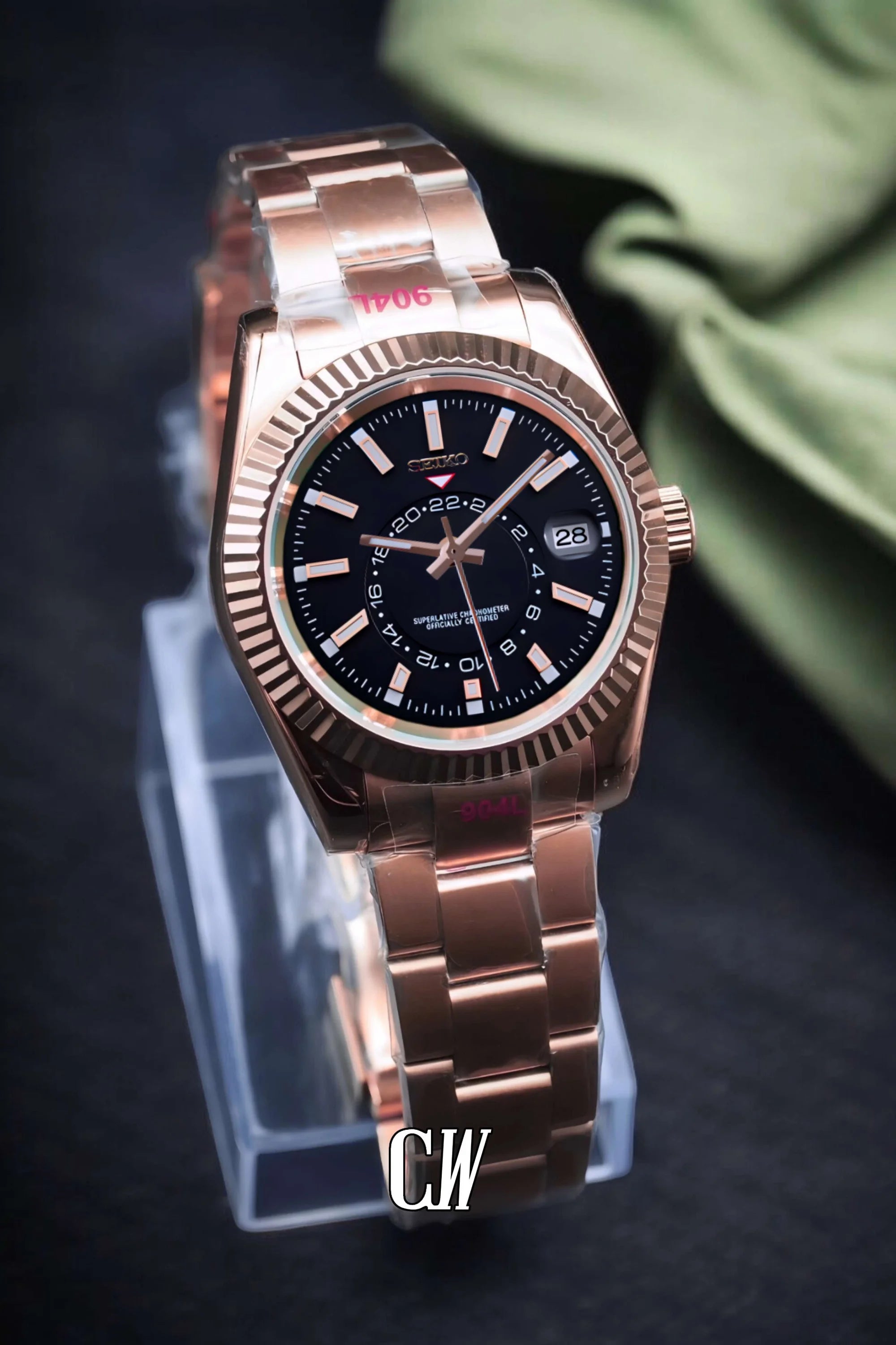 Seikojust mod skydweller watch black rose gold - Circa Watch Labs seiko mod