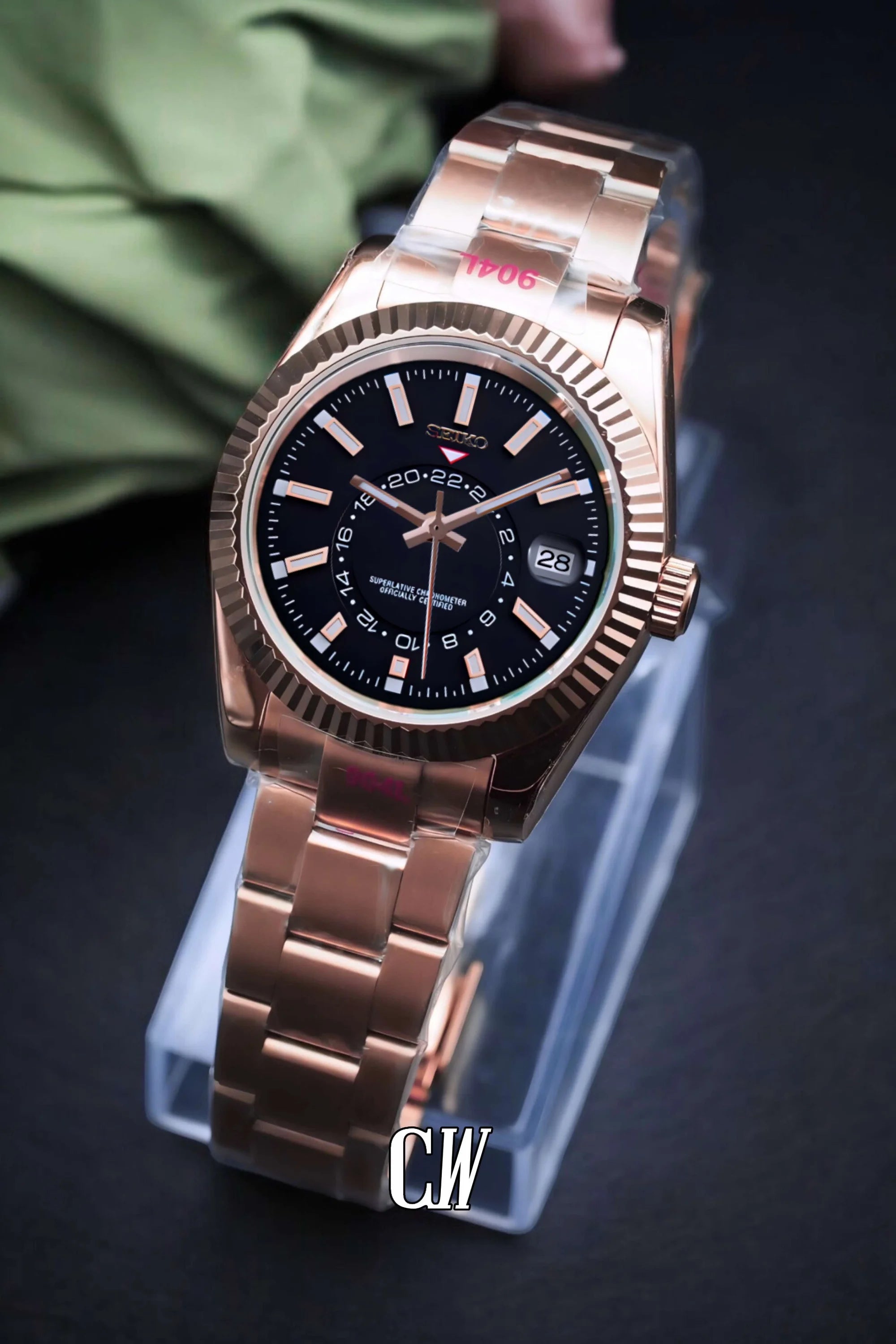 Seikojust mod skydweller watch black rose gold - Circa Watch Labs seiko mod