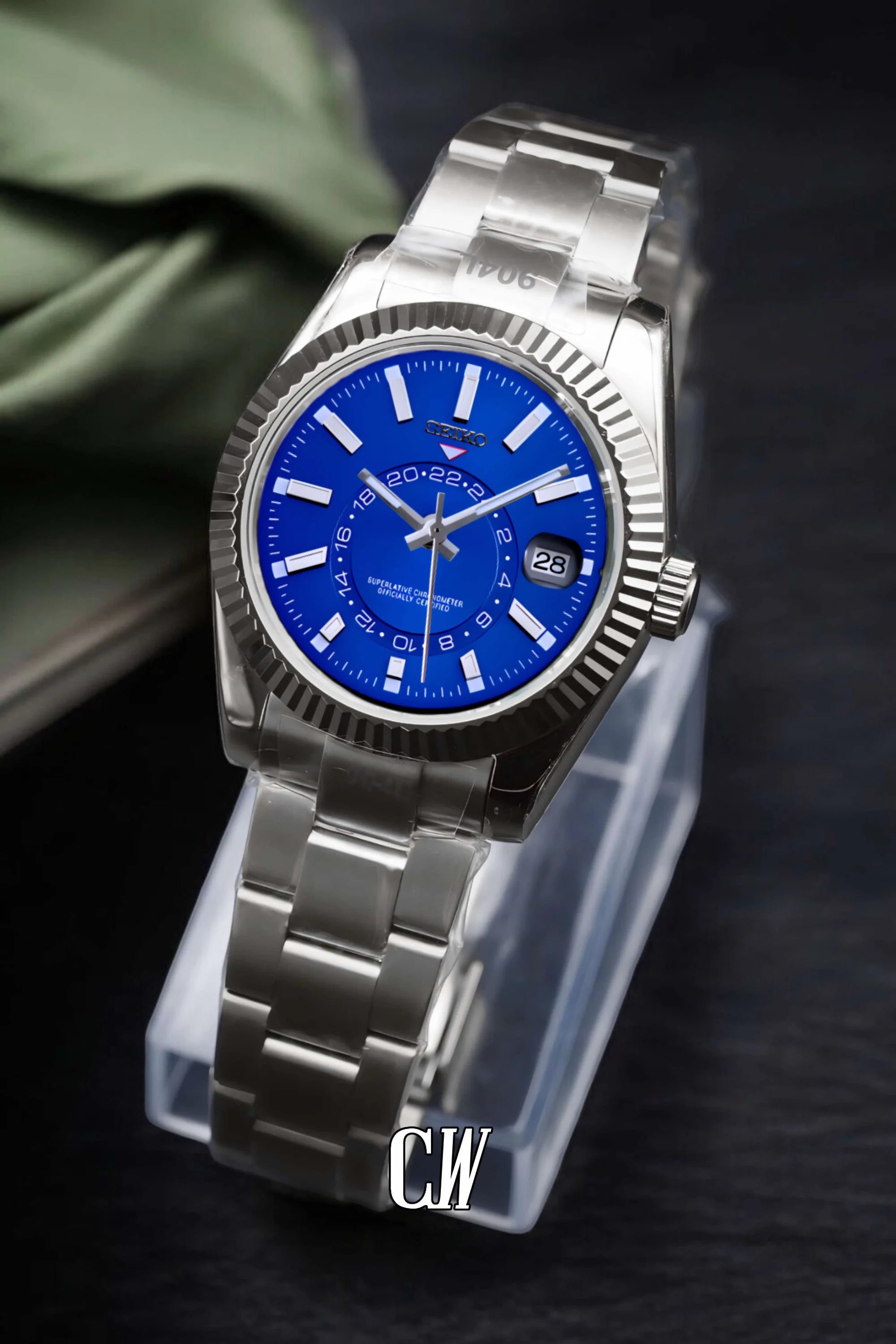 Seikojust mod skydweller watch blue - Circa Watch Labs seiko mod