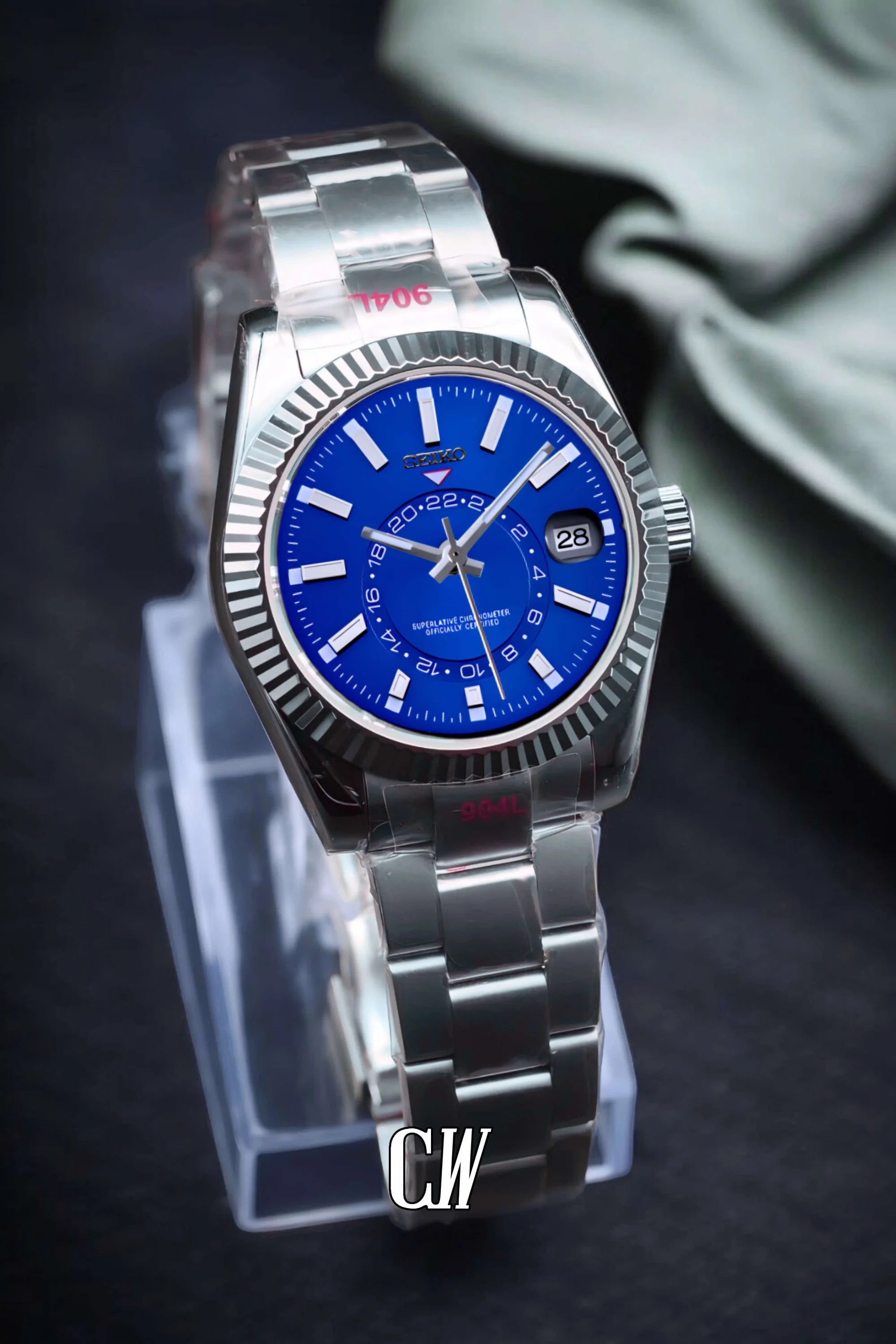 Seikojust mod skydweller watch blue - Circa Watch Labs seiko mod