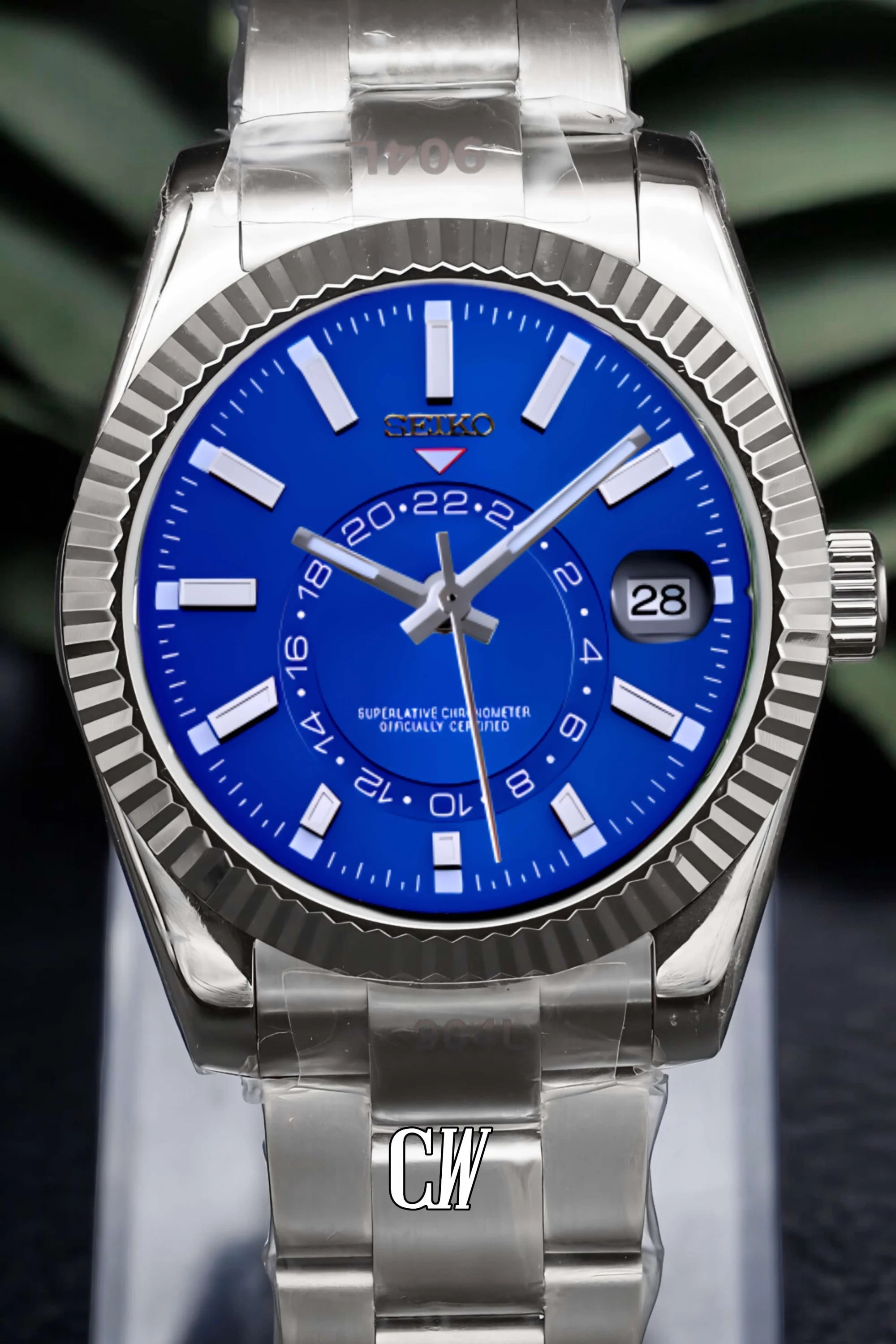 Seikojust mod skydweller watch blue - Circa Watch Labs seiko mod