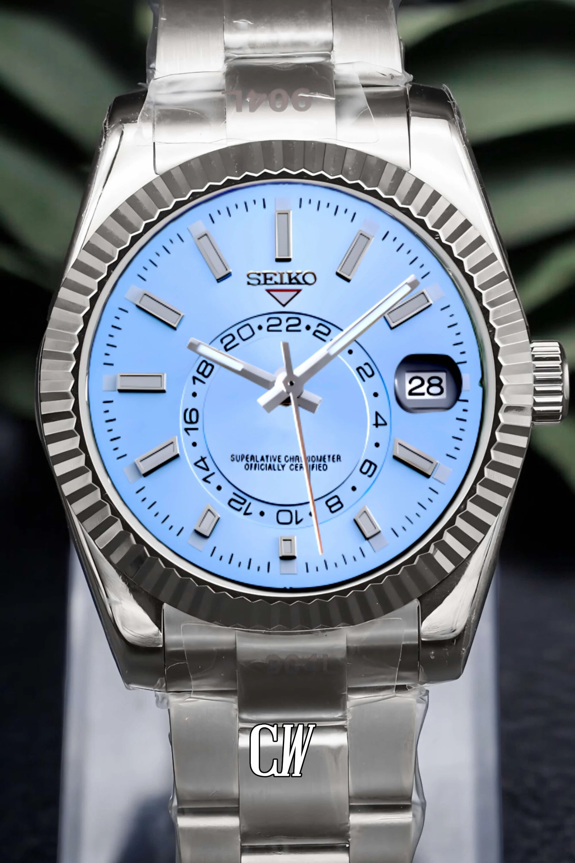 Seikojust mod skydweller watch ice blue - Circa Watch Labs seiko mod