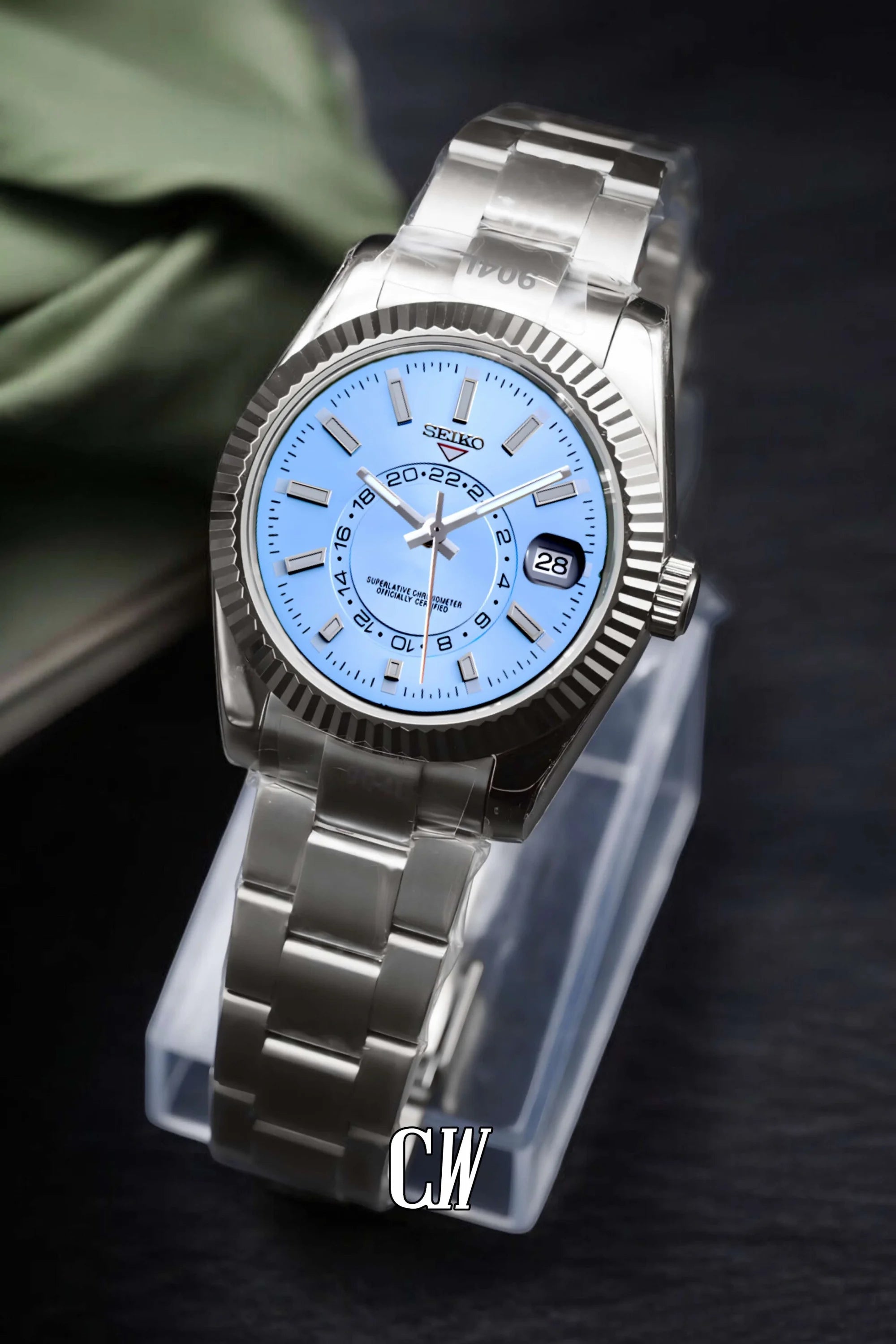 Seikojust mod skydweller watch ice blue - Circa Watch Labs seiko mod