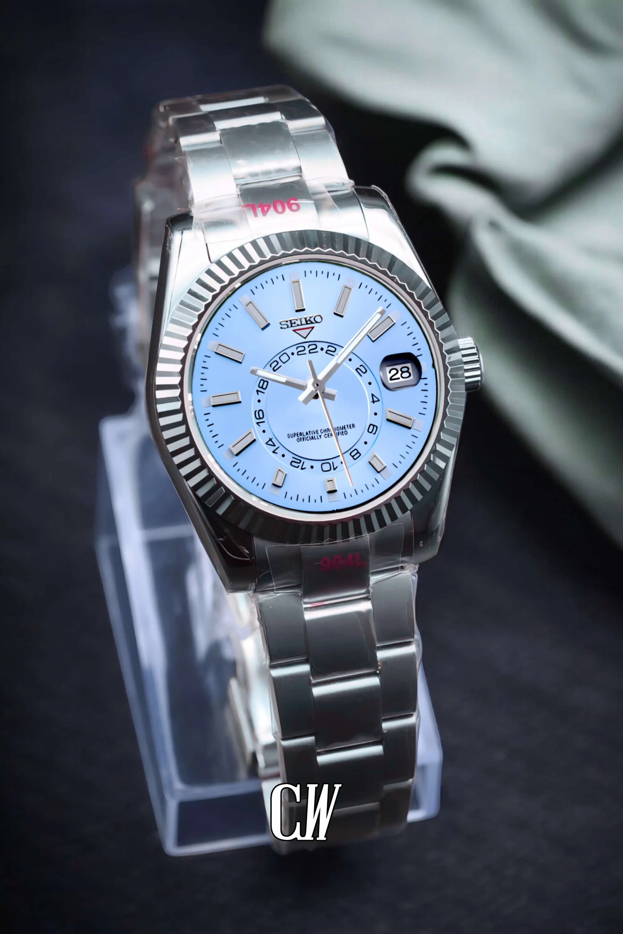 Seikojust mod skydweller watch ice blue - Circa Watch Labs seiko mod