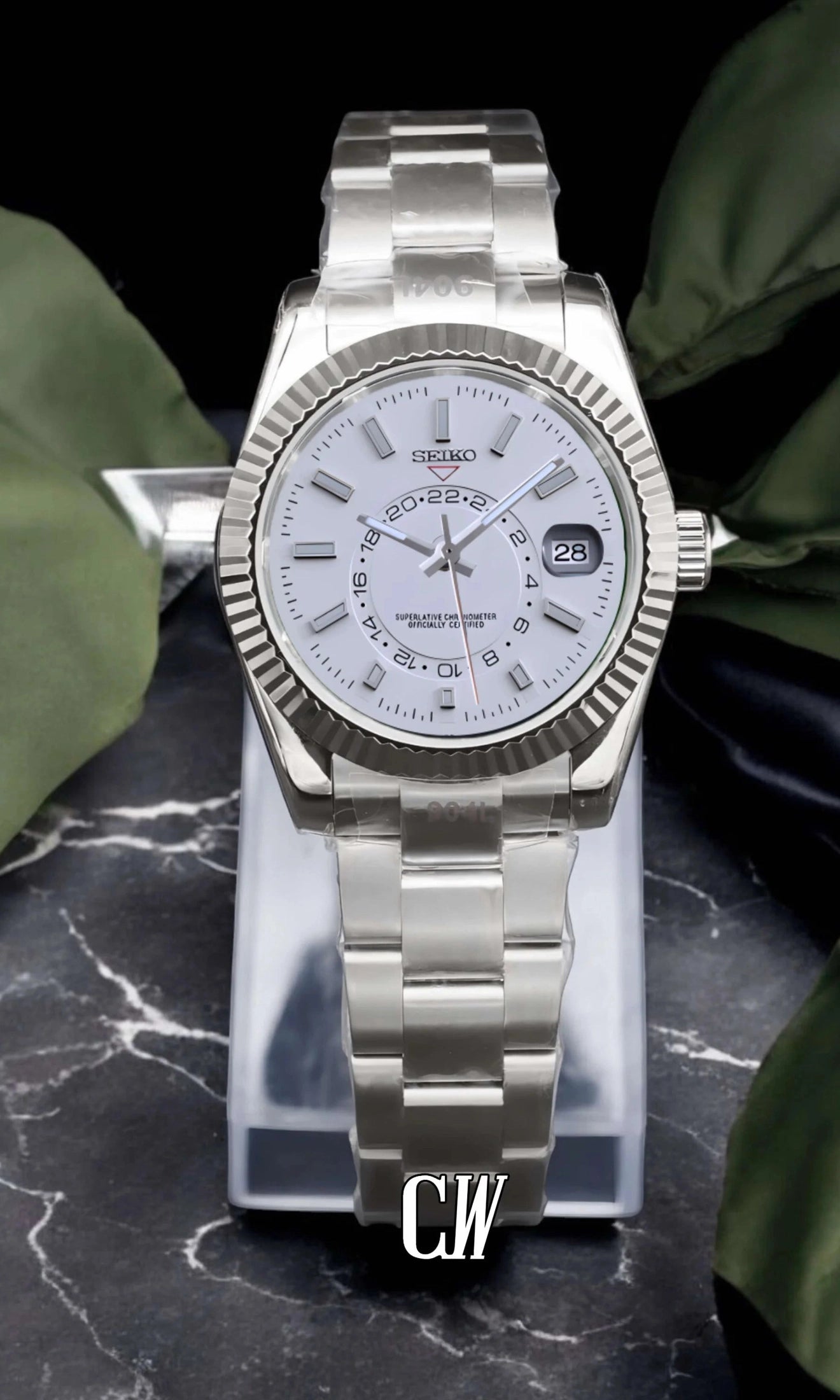 Seikojust mod skydweller watch white - Circa Watch Labs seiko mod