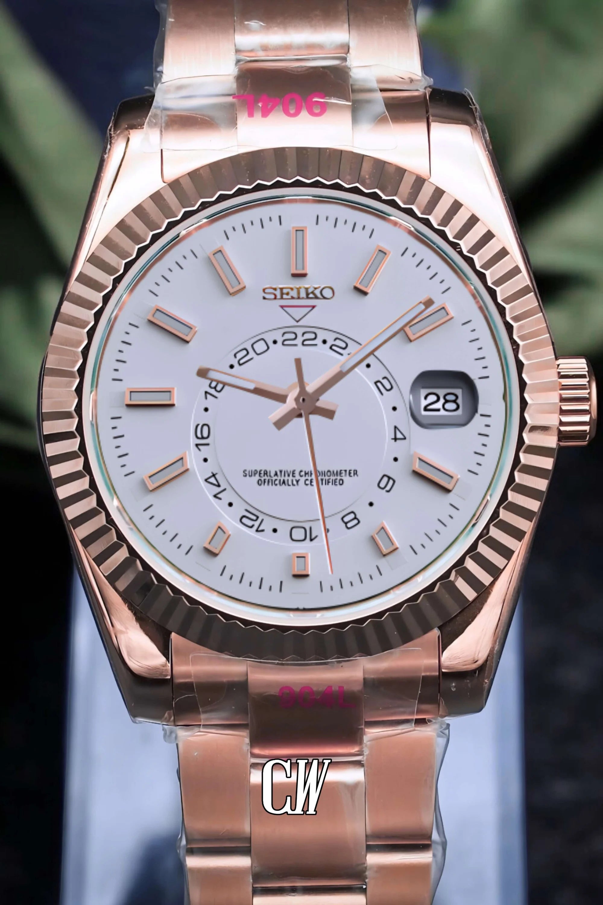 Seikojust mod skydweller watch white rose gold - Circa Watch Labs