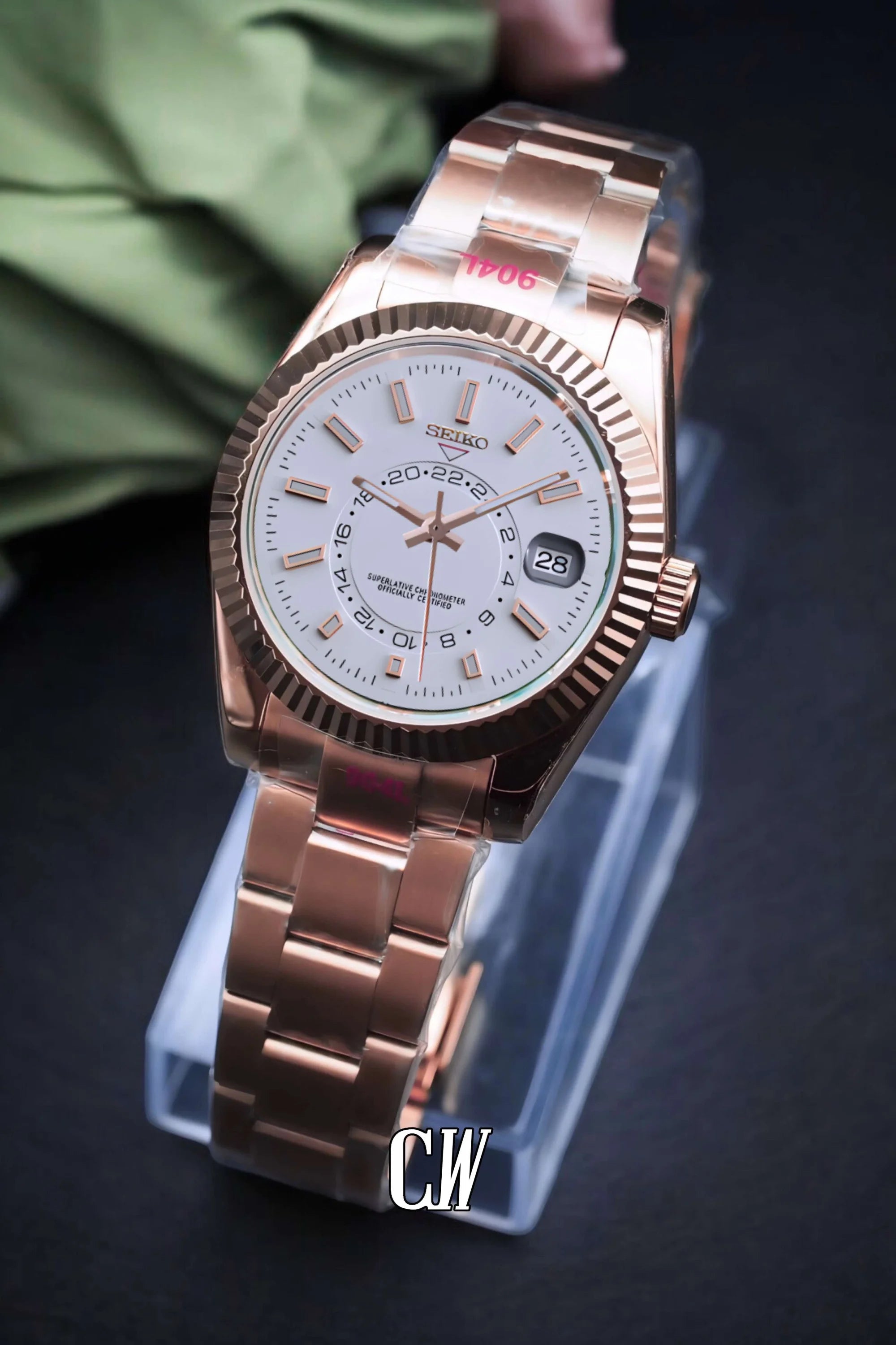 Seikojust mod skydweller watch white rose gold - Circa Watch Labs