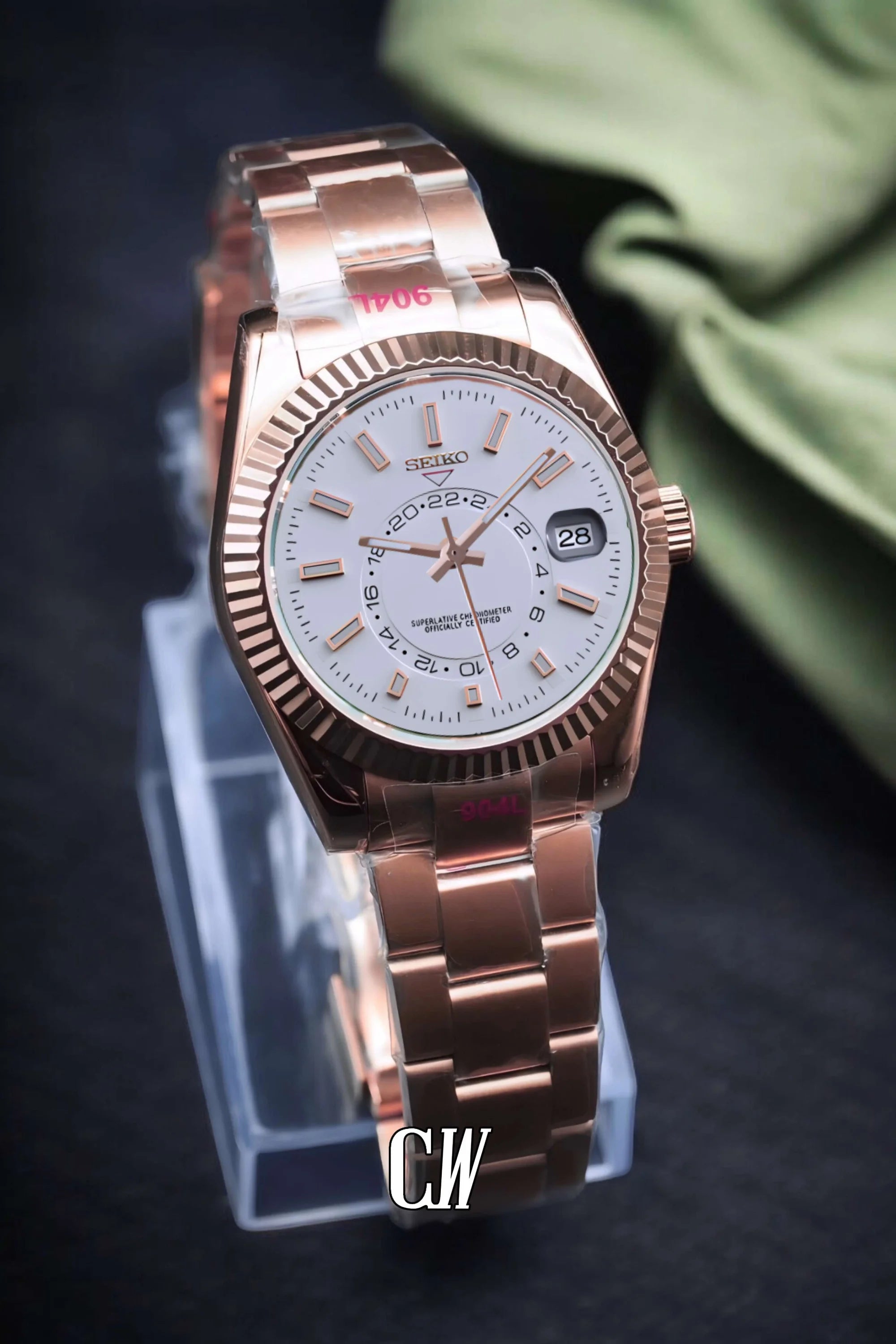 Seikojust mod skydweller watch white rose gold - Circa Watch Labs