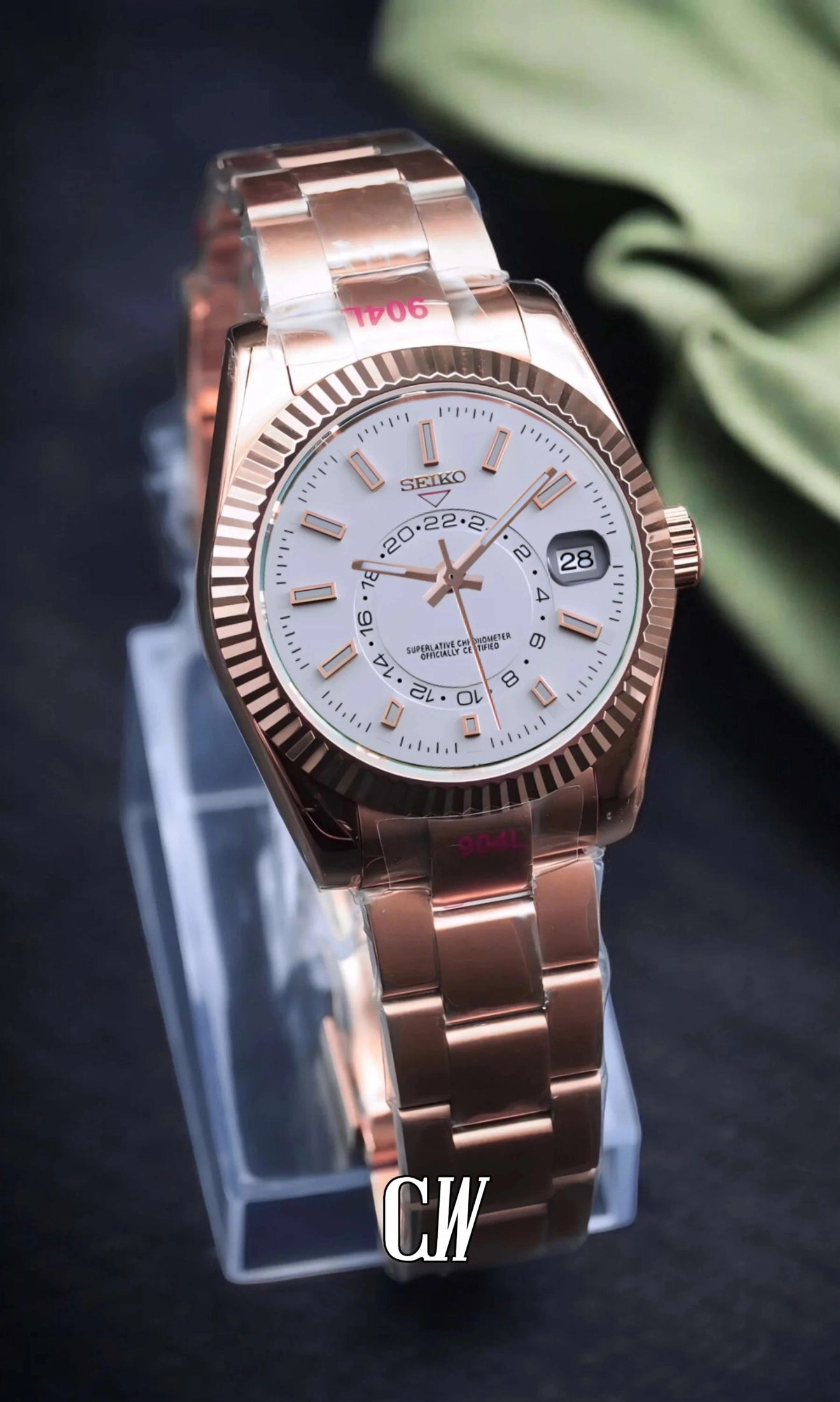 Seikojust mod skydweller watch white rose gold - Circa Watch Labs