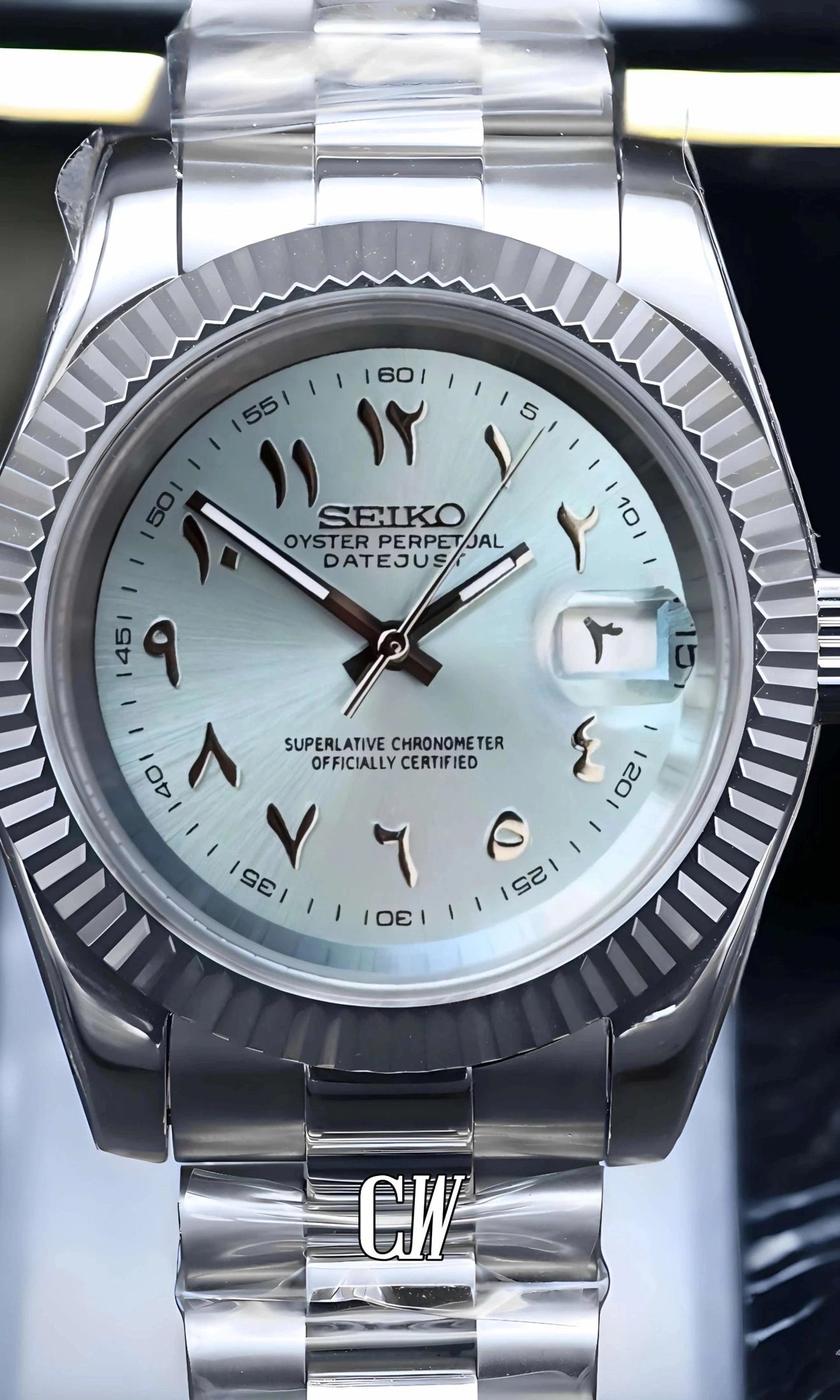 Seikojust mod watch 'arabic ice blue' - Circa Watch Labs